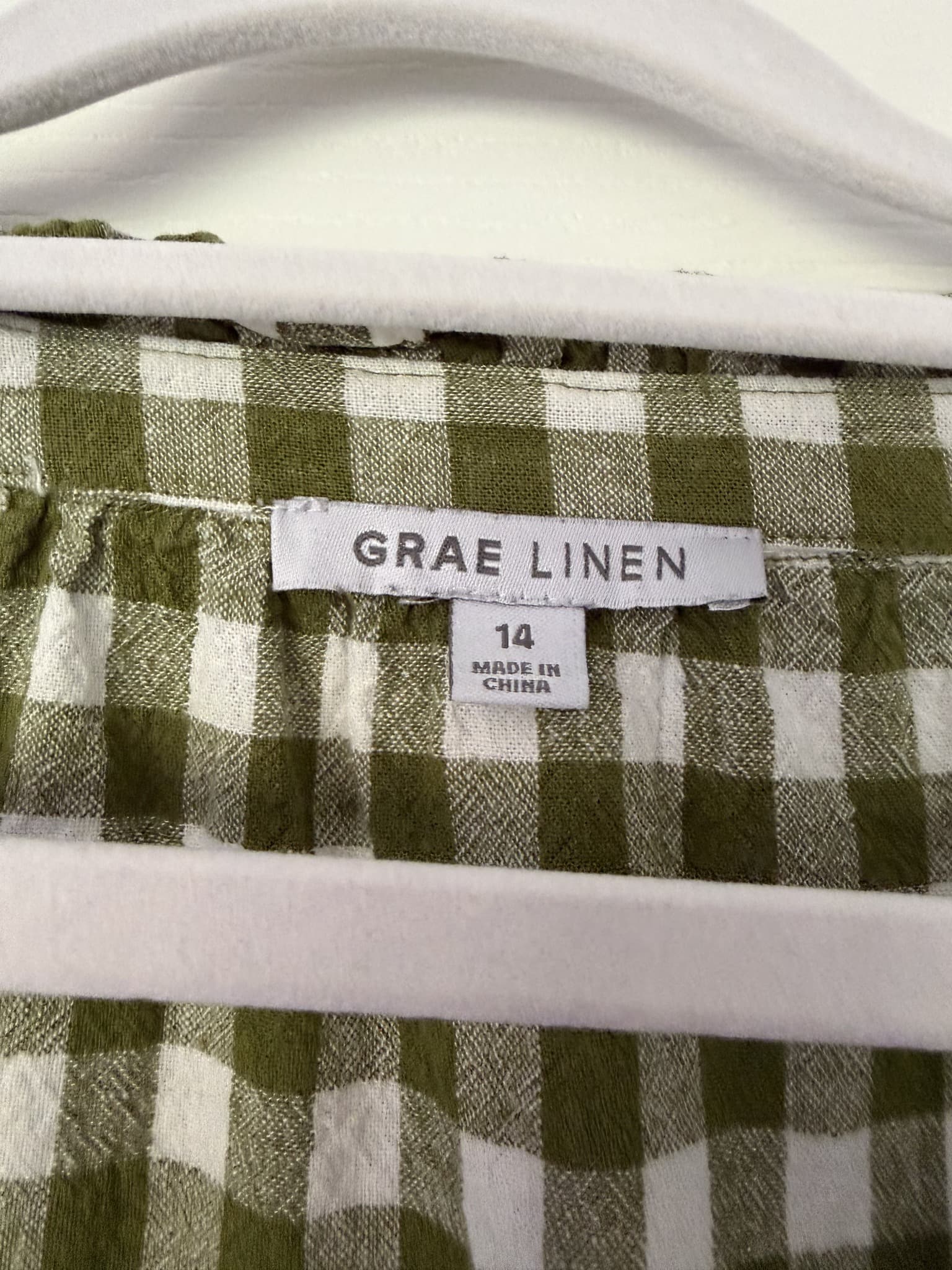 Grae Linen Green White Gingham Check Blouse Women's Size 14 — photo 2 of 6