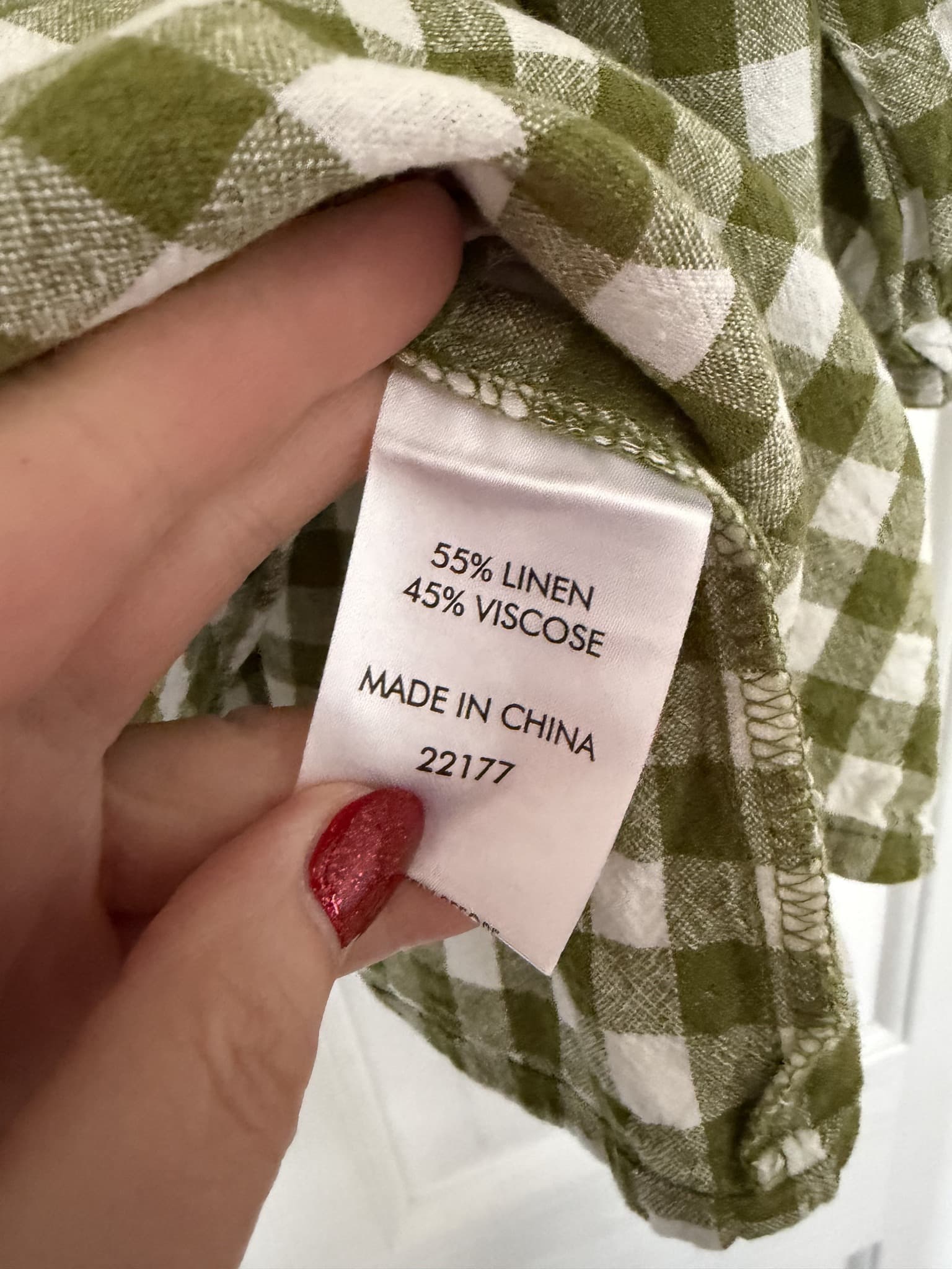 Grae Linen Green White Gingham Check Blouse Women's Size 14 — photo 4 of 6