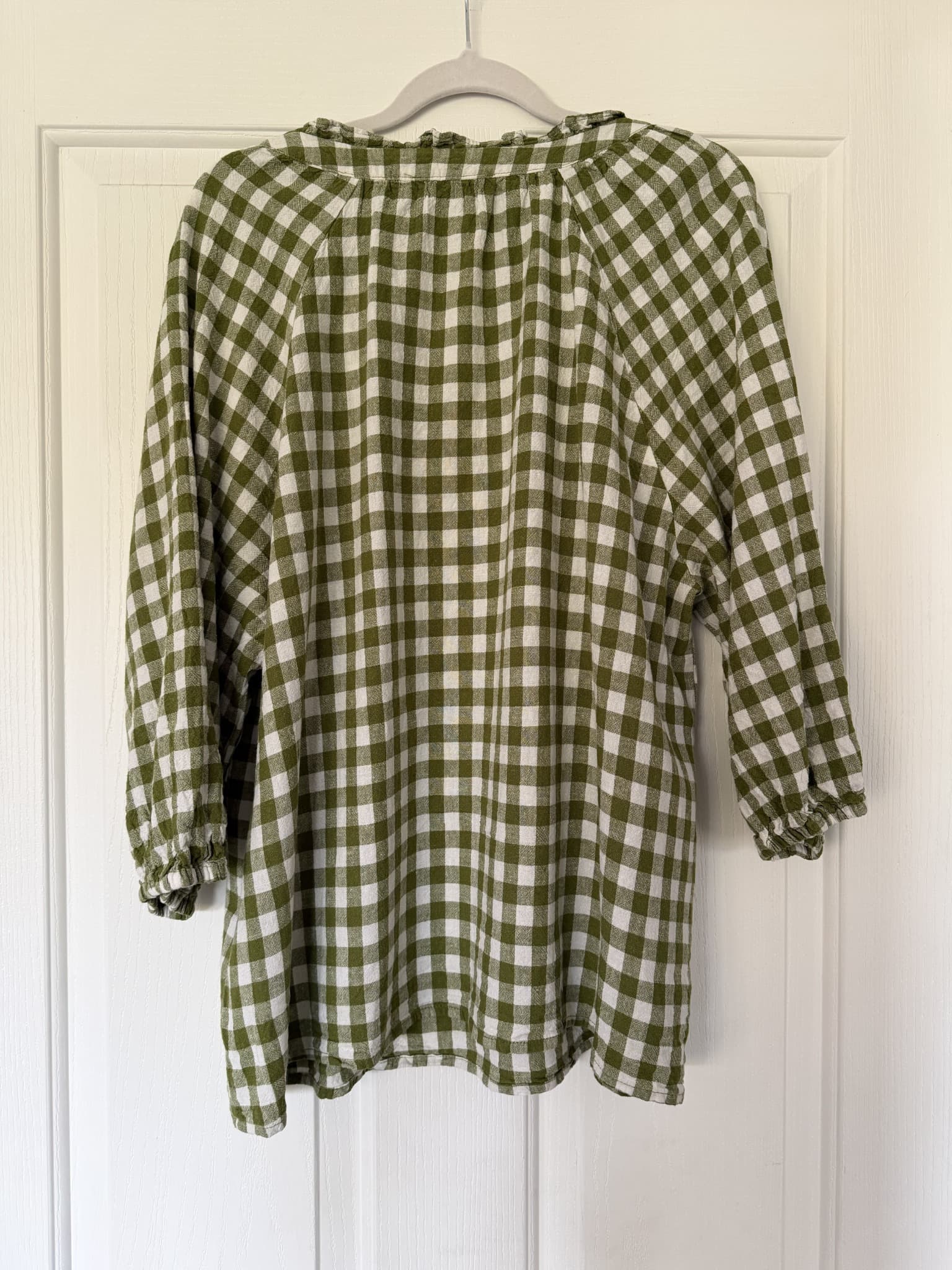 Grae Linen Green White Gingham Check Blouse Women's Size 14 — photo 5 of 6