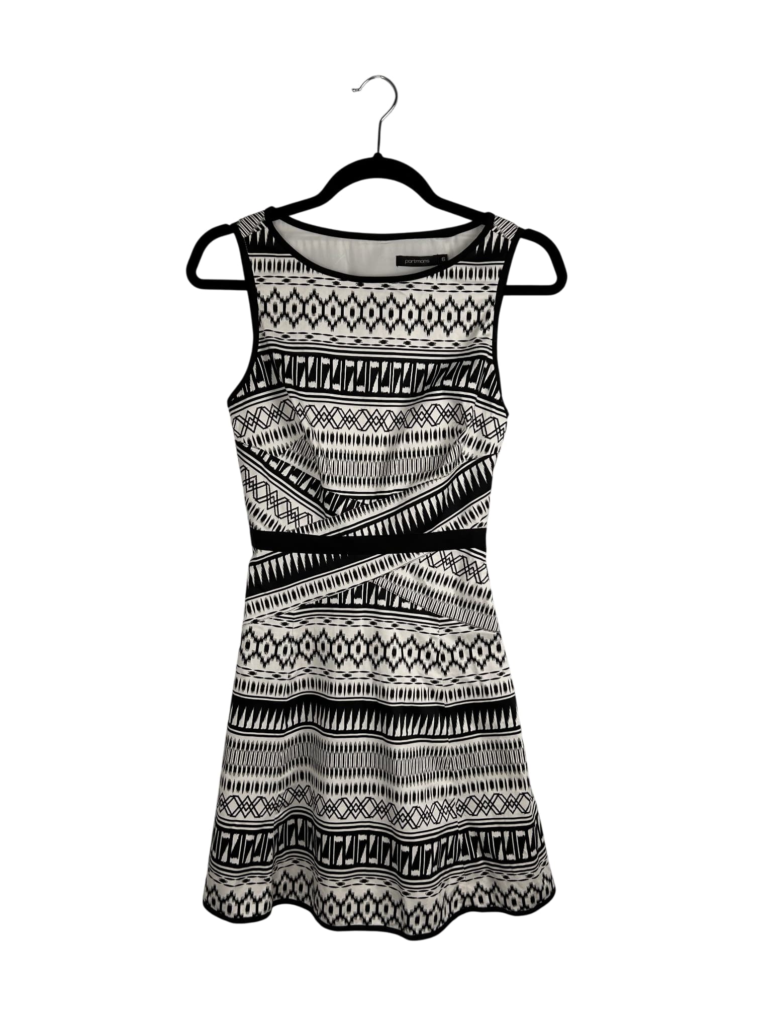 Portmans Black And White Tribal Print Sleeveless Fit And Flare Dress Size 6 — photo 1 of 6
