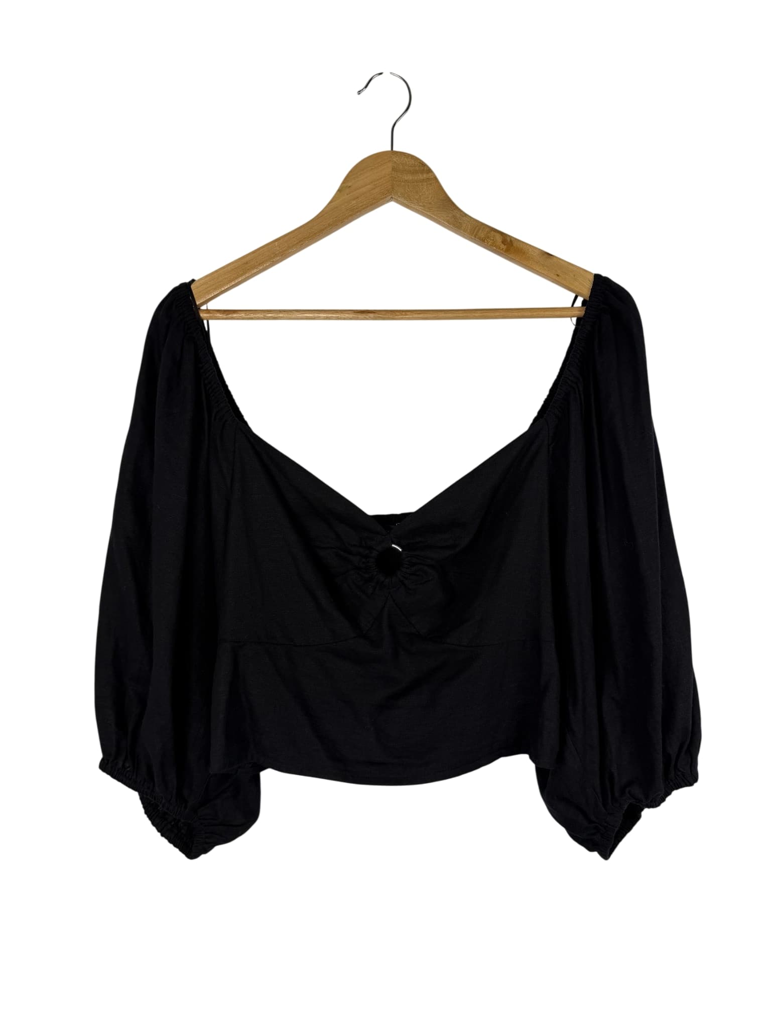 Sportsgirl Black Linen Blend Puff Sleeve Crop Top Size 18 — photo 1 of 6