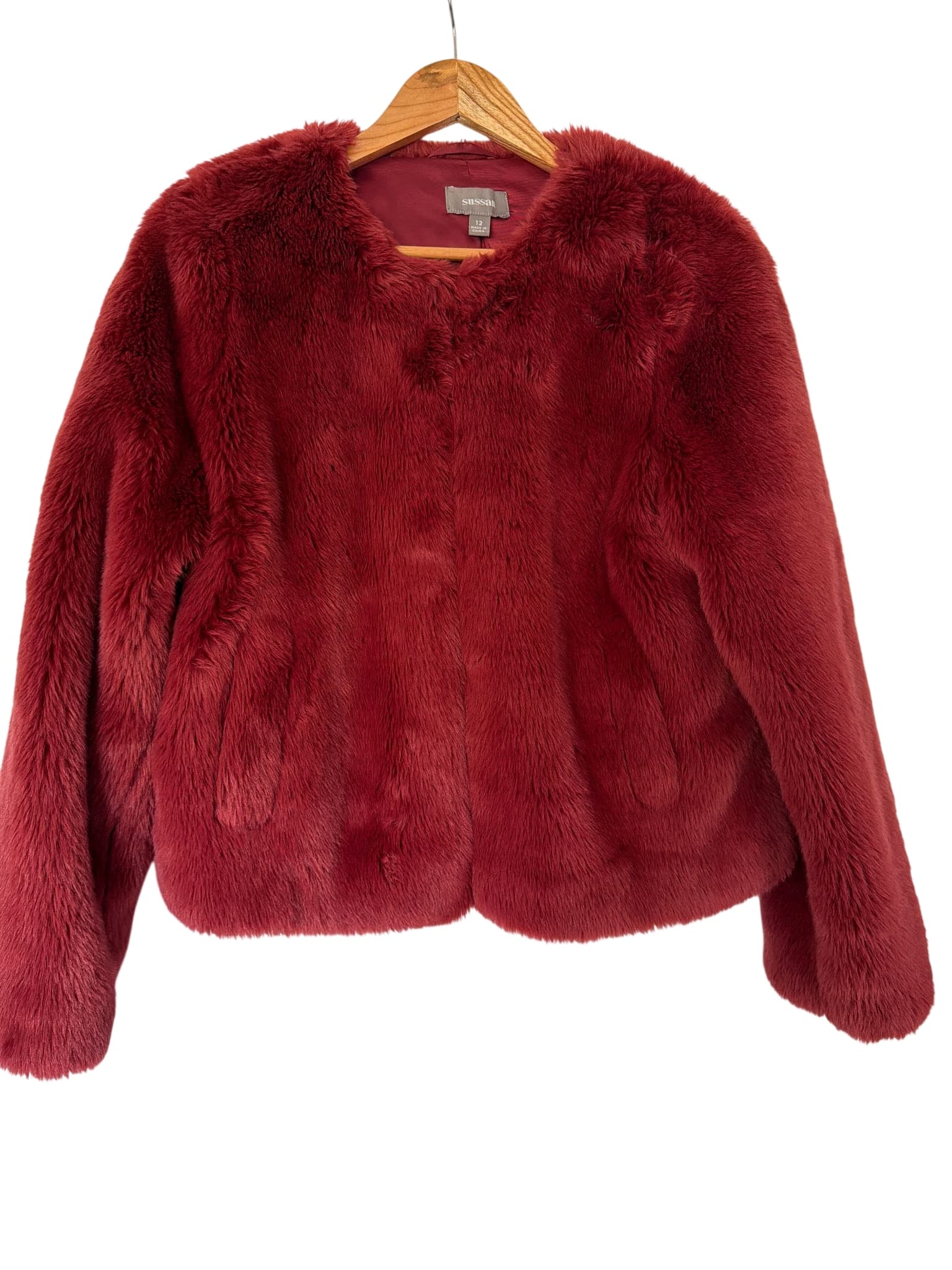 Sussan Burgundy Faux Fur Jacket Women's Size 12 — photo 1 of 6