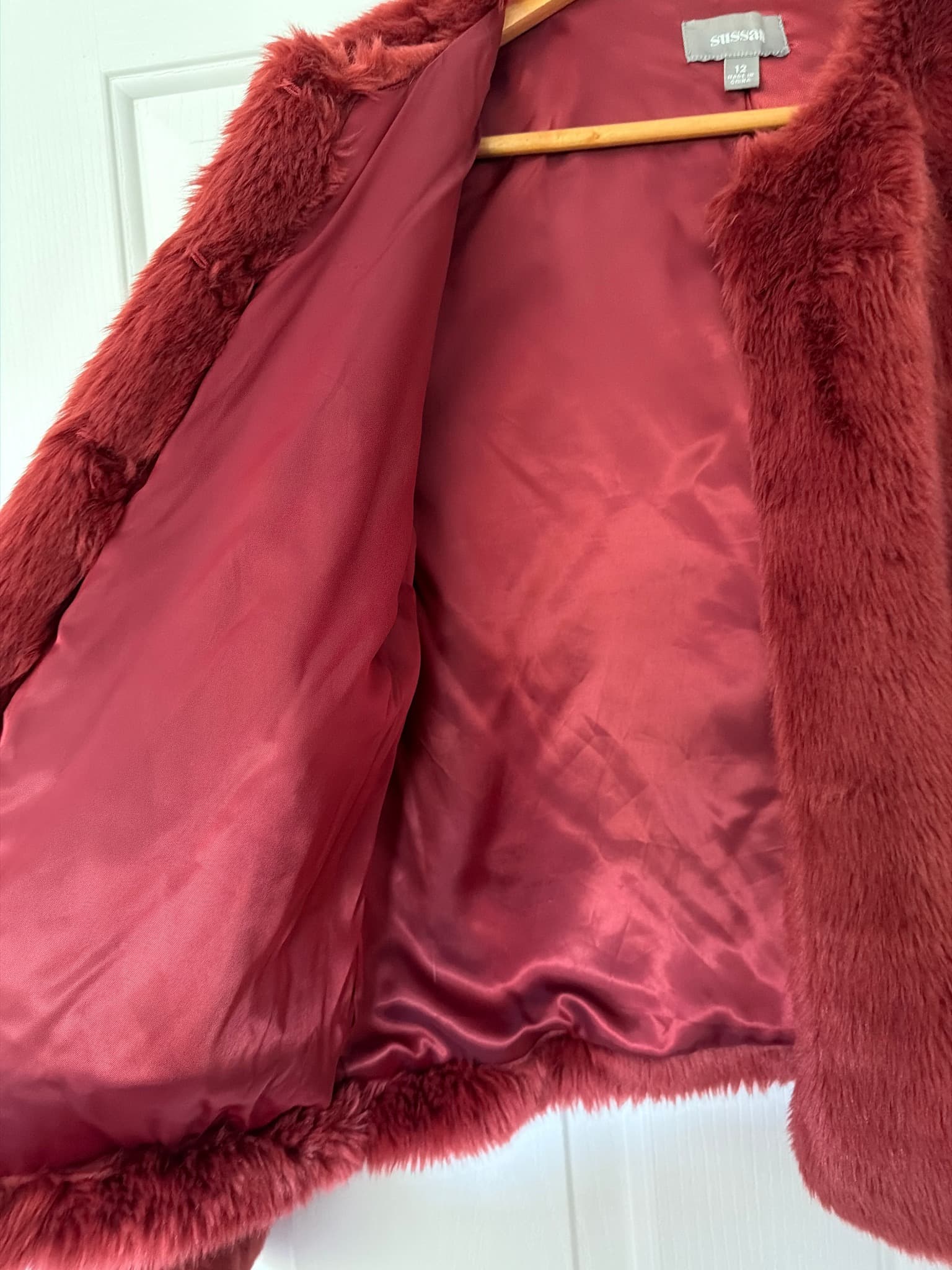 Sussan Burgundy Faux Fur Jacket Women's Size 12 — photo 3 of 6