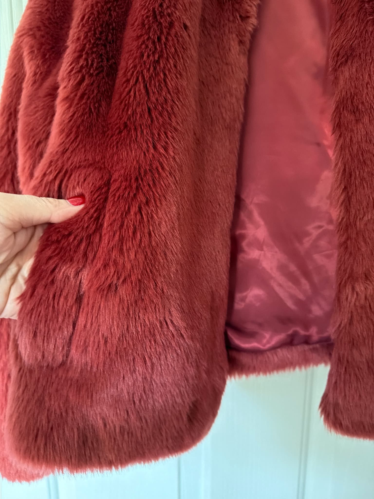 Sussan Burgundy Faux Fur Jacket Women's Size 12 — photo 4 of 6