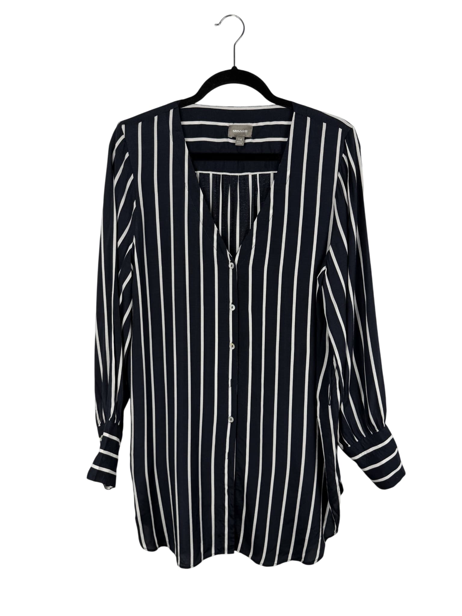Sussan Navy And White Striped Button-Down Blouse Size 14 — photo 1 of 8