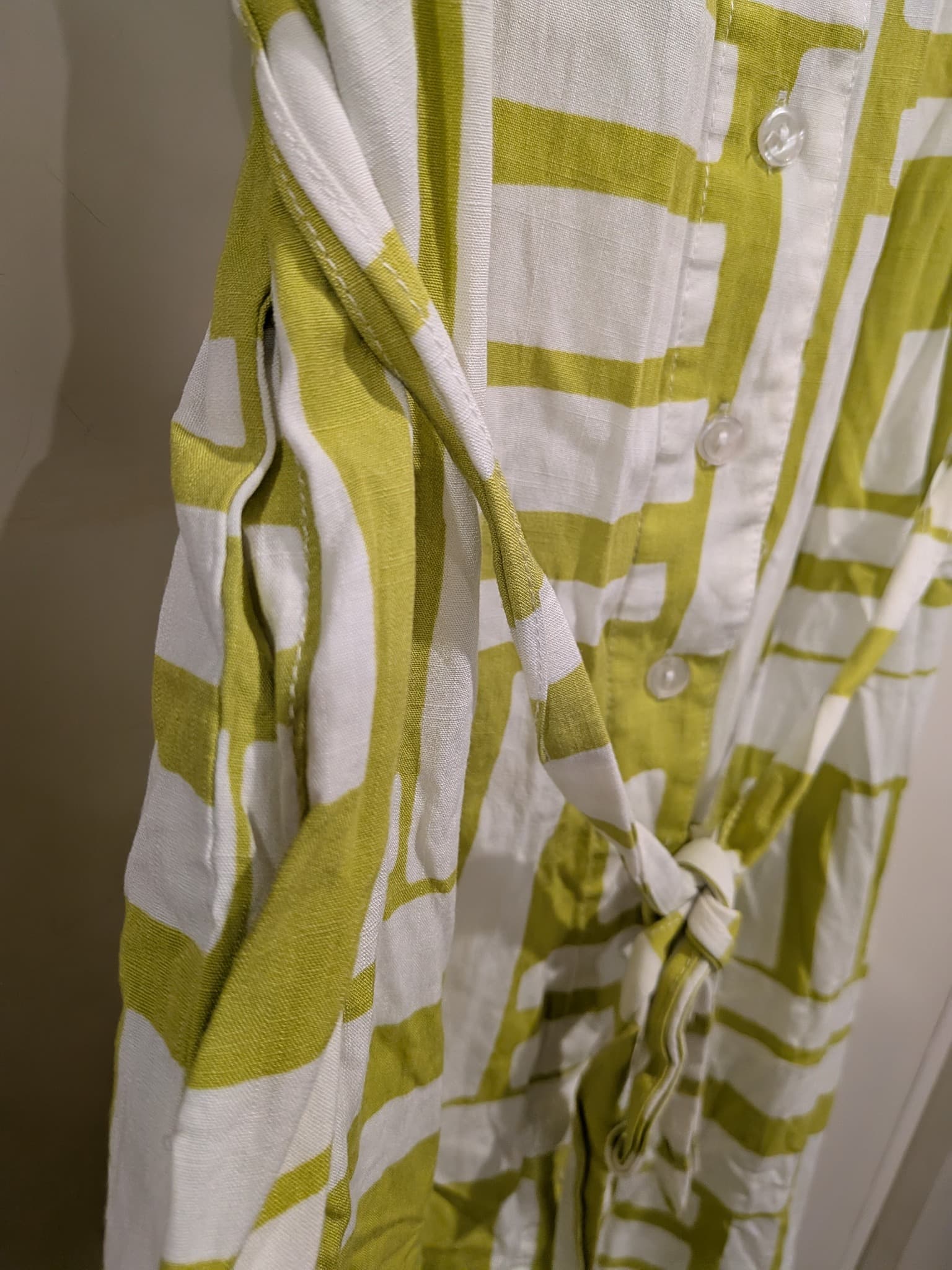 Abel The Label Shirt Dress M Lime Green White Geometric Print Belted Midi — photo 3 of 8