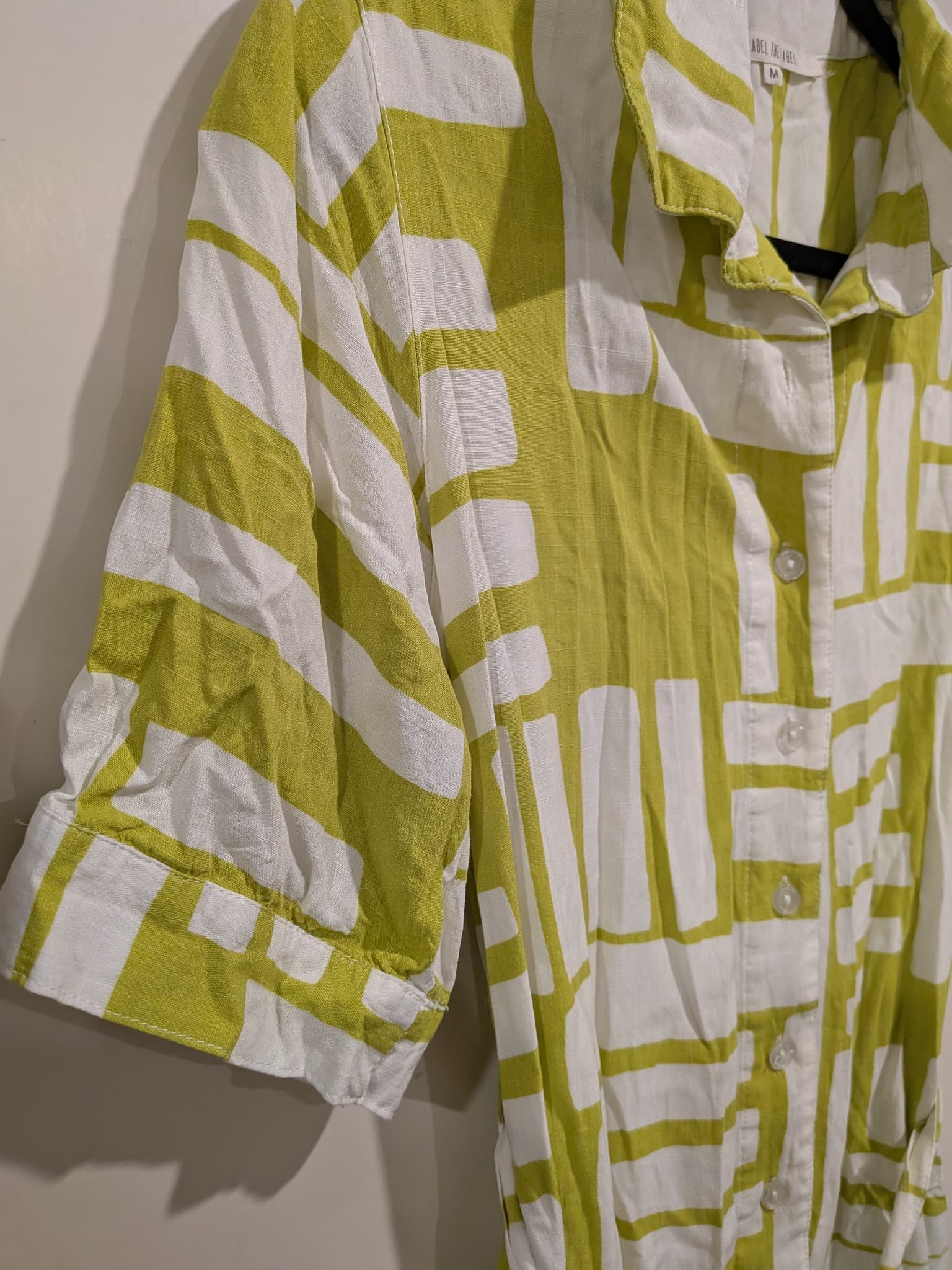 Abel The Label Shirt Dress M Lime Green White Geometric Print Belted Midi — photo 4 of 8