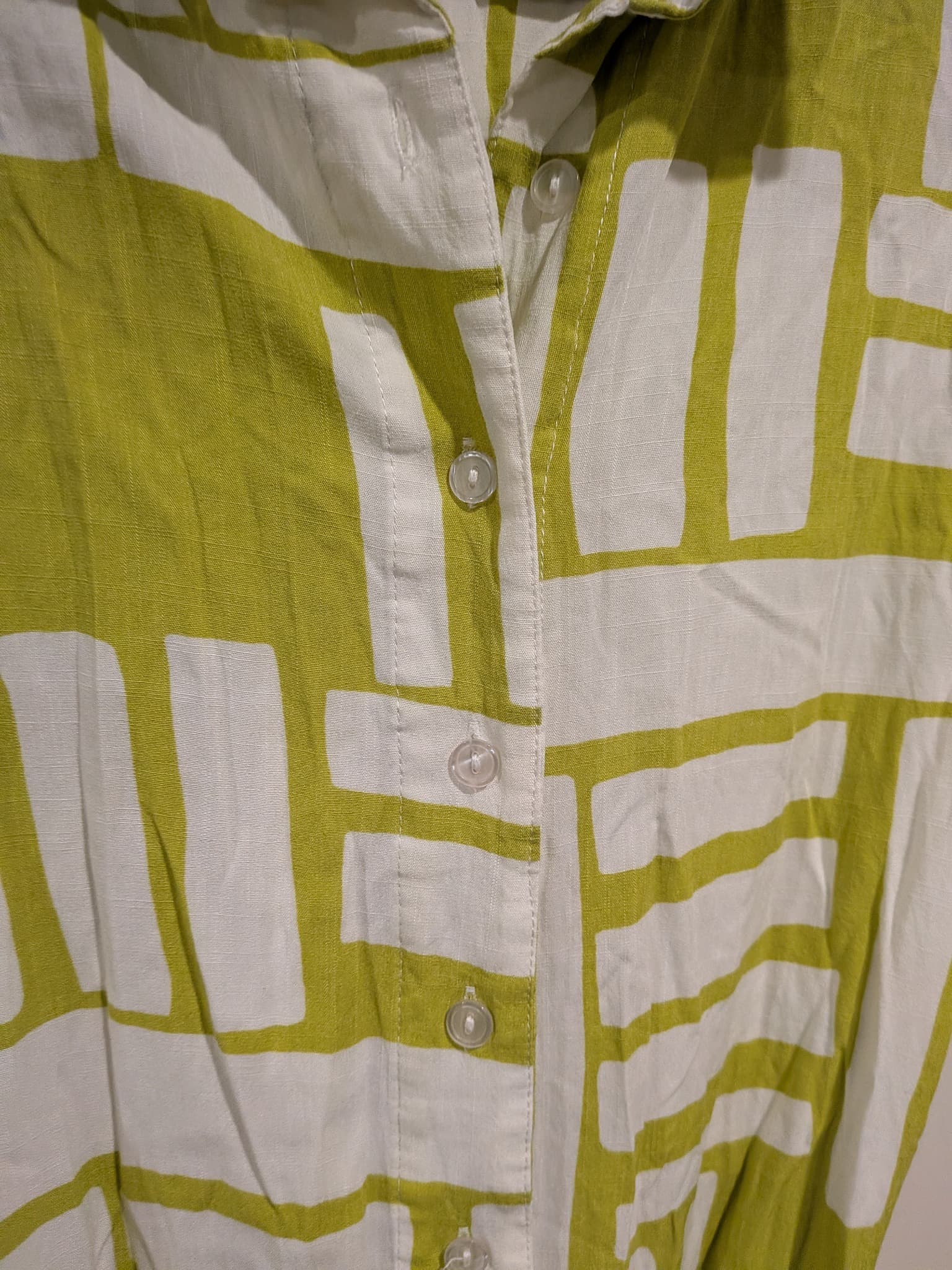 Abel The Label Shirt Dress M Lime Green White Geometric Print Belted Midi — photo 6 of 8