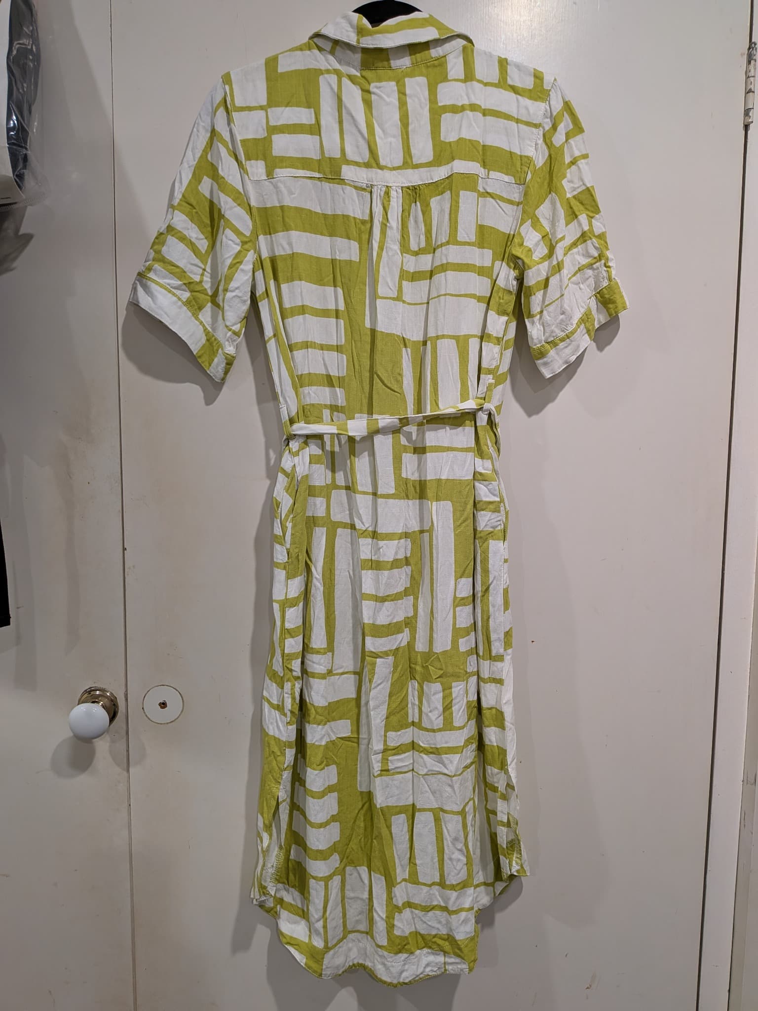 Abel The Label Shirt Dress M Lime Green White Geometric Print Belted Midi — photo 8 of 8