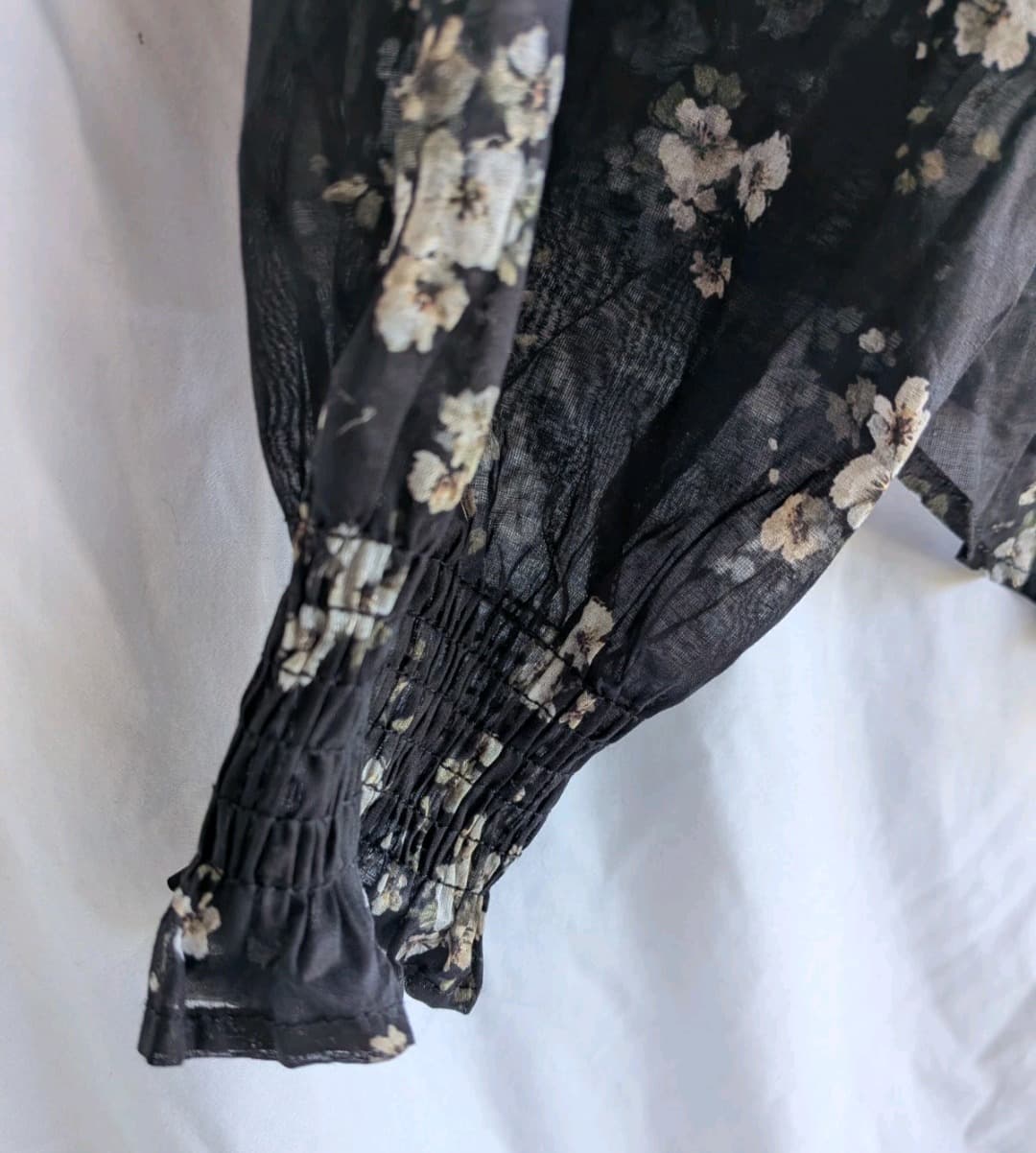 Adorne Adelaide Long Sleeve Top 14 Black Floral Cotton Tie Neck Blouse — photo 3 of 12