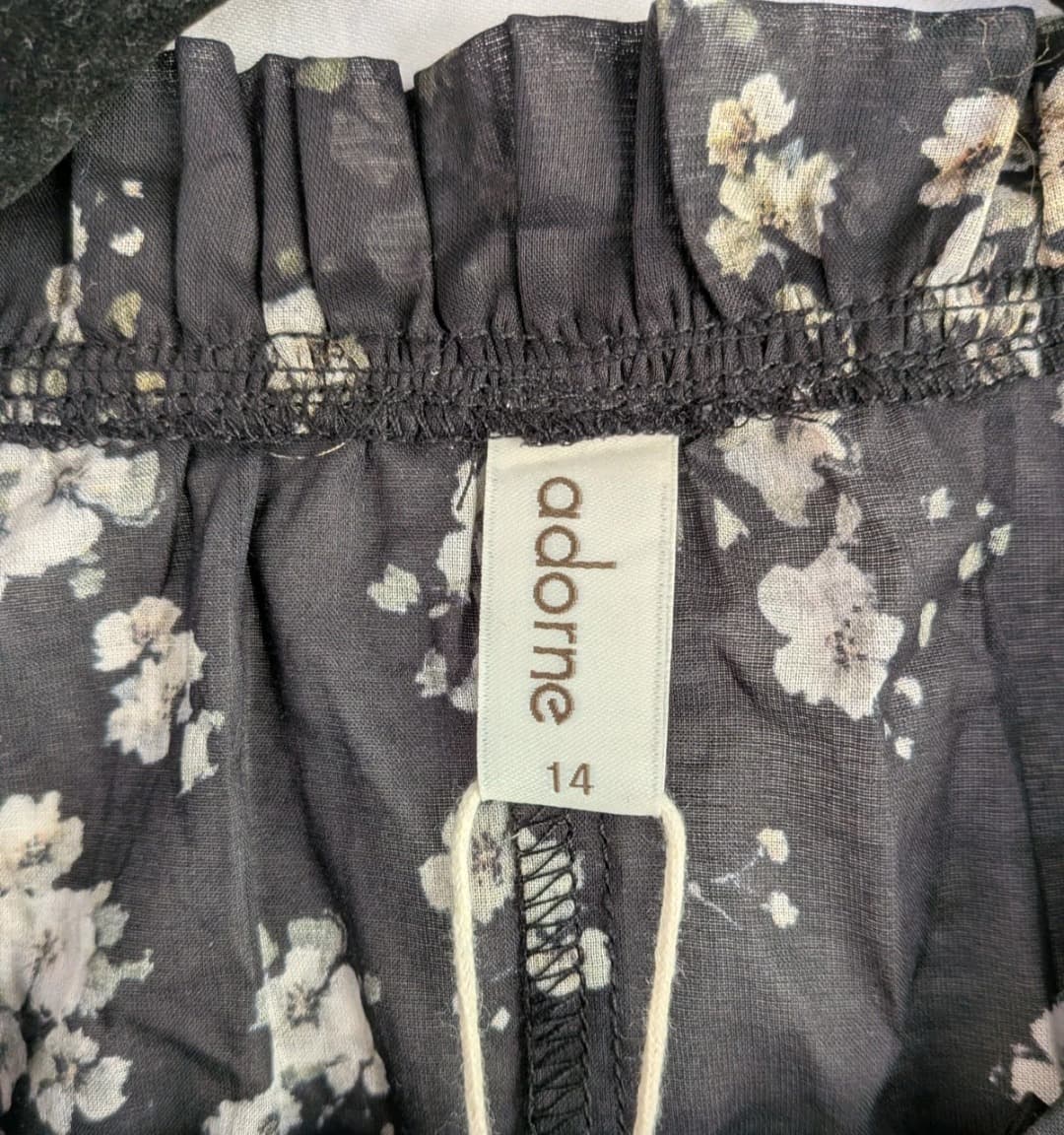 Adorne Adelaide Long Sleeve Top 14 Black Floral Cotton Tie Neck Blouse — photo 5 of 12