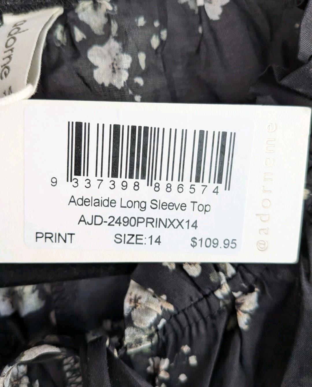 Adorne Adelaide Long Sleeve Top 14 Black Floral Cotton Tie Neck Blouse — photo 6 of 12