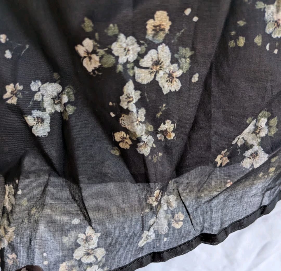 Adorne Adelaide Long Sleeve Top 14 Black Floral Cotton Tie Neck Blouse — photo 7 of 12