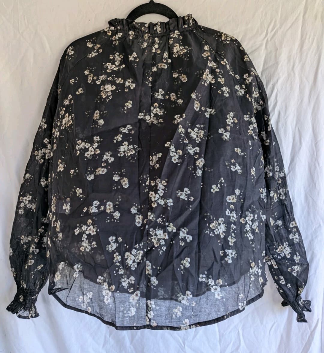Adorne Adelaide Long Sleeve Top 14 Black Floral Cotton Tie Neck Blouse — photo 10 of 12