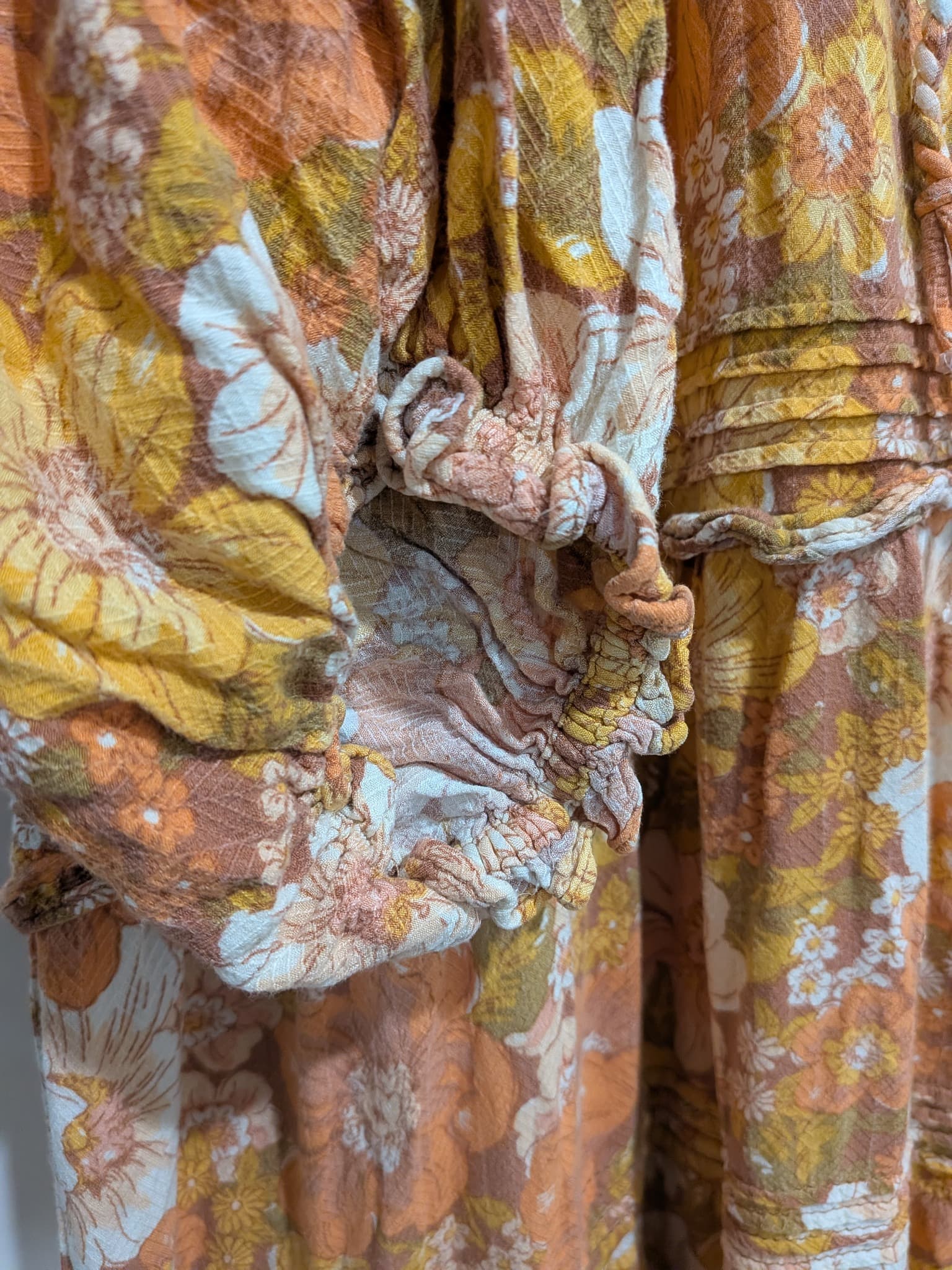 Bohemian Traders Floral Tiered Maxi Dress L Orange Yellow Floral — photo 5 of 12