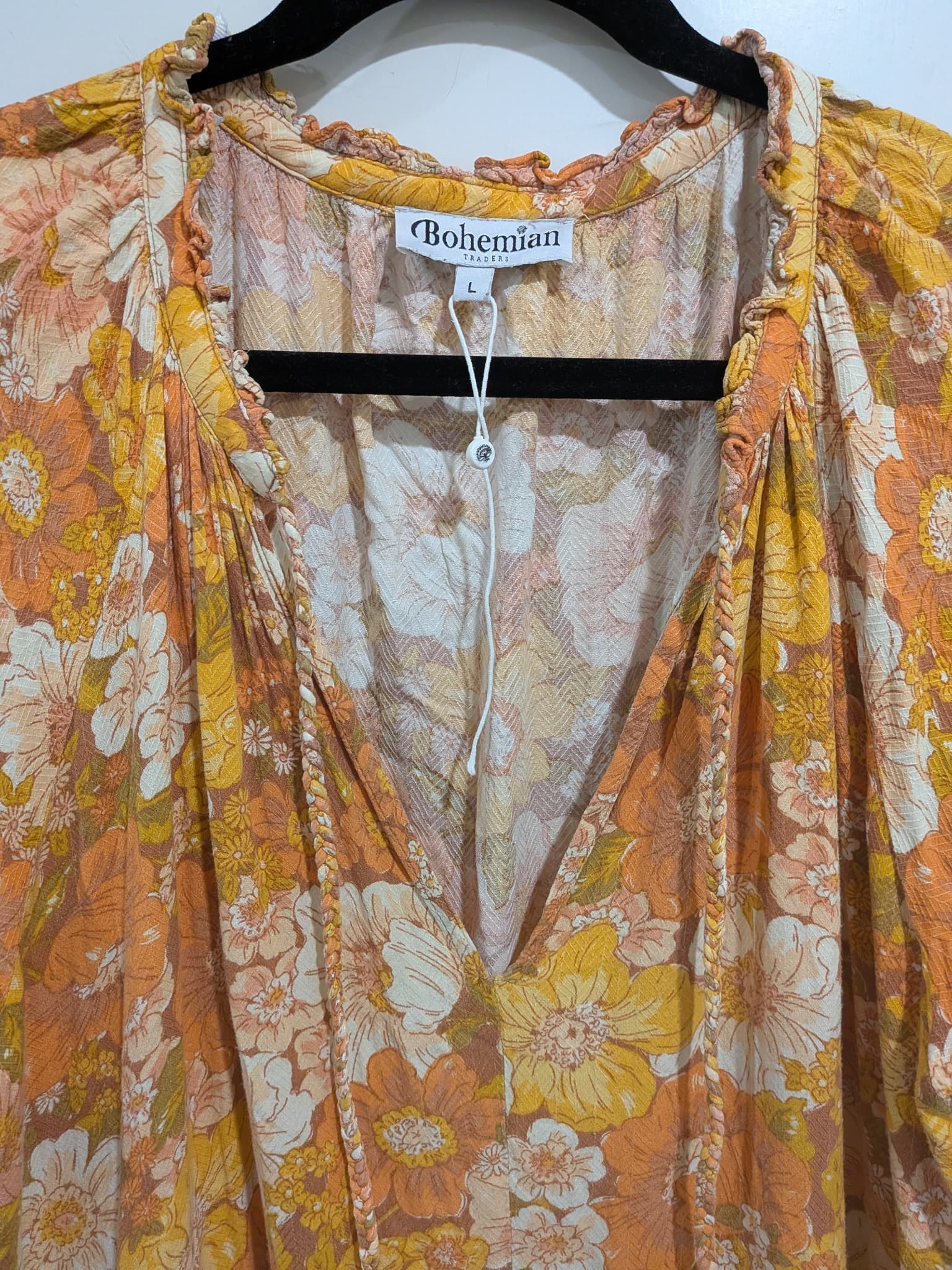 Bohemian Traders Floral Tiered Maxi Dress L Orange Yellow Floral — photo 7 of 12