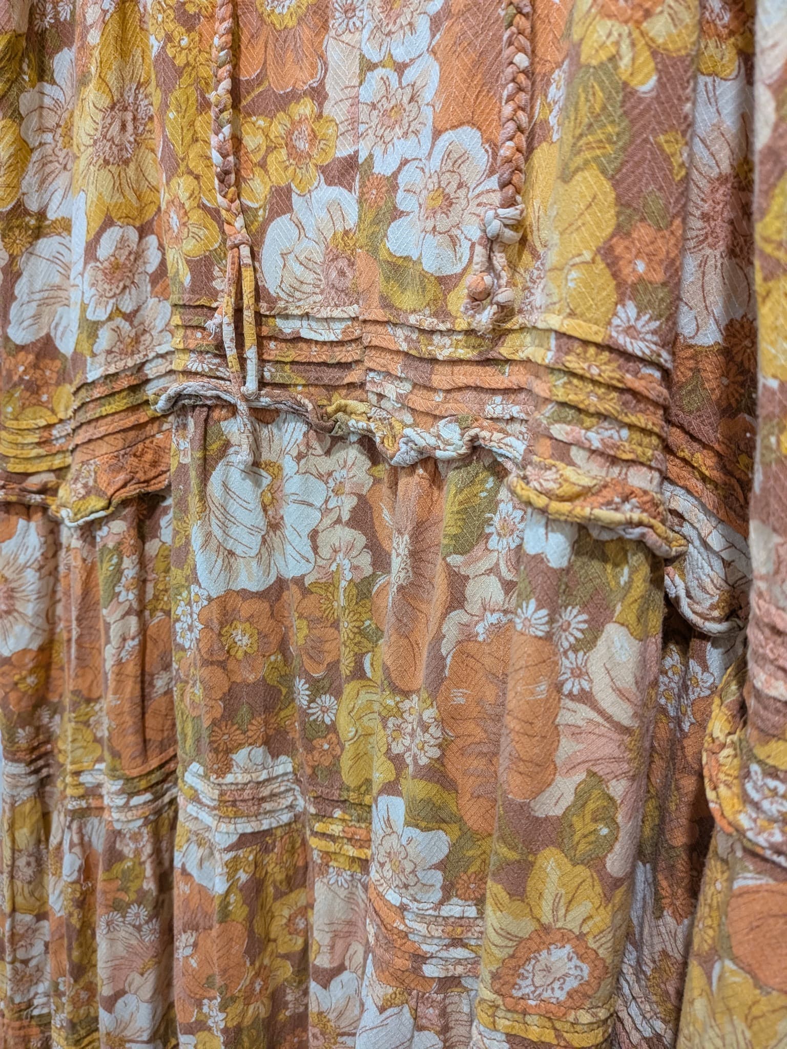Bohemian Traders Floral Tiered Maxi Dress L Orange Yellow Floral — photo 10 of 12