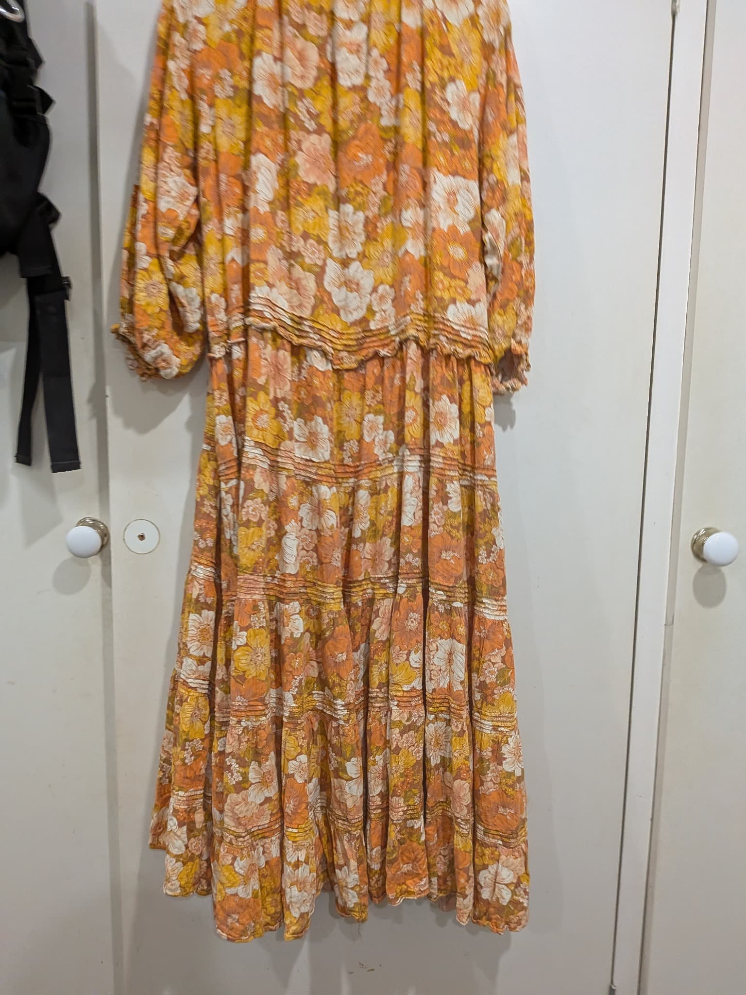Bohemian Traders Floral Tiered Maxi Dress L Orange Yellow Floral — photo 3 of 12