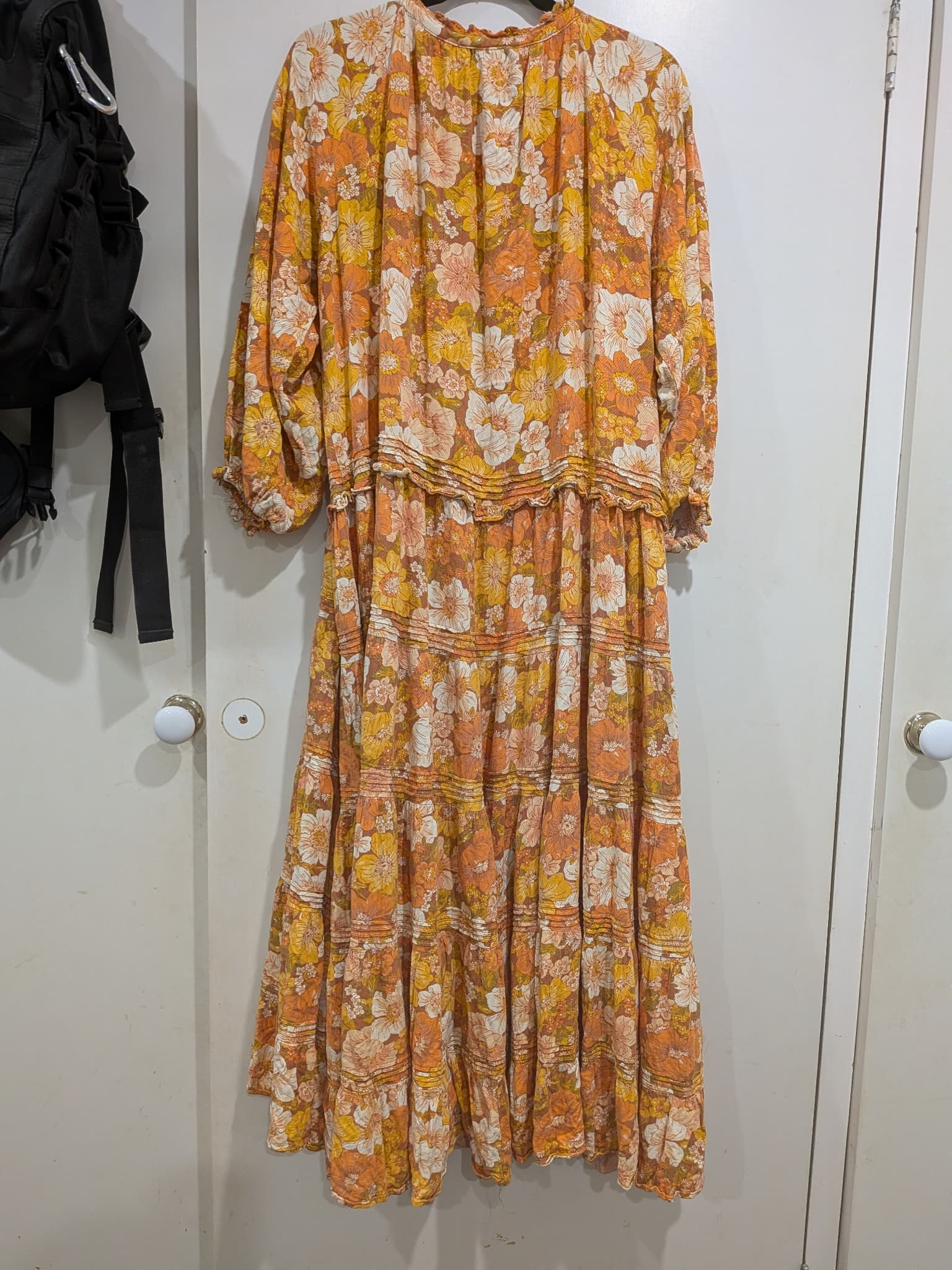 Bohemian Traders Floral Tiered Maxi Dress L Orange Yellow Floral — photo 12 of 12