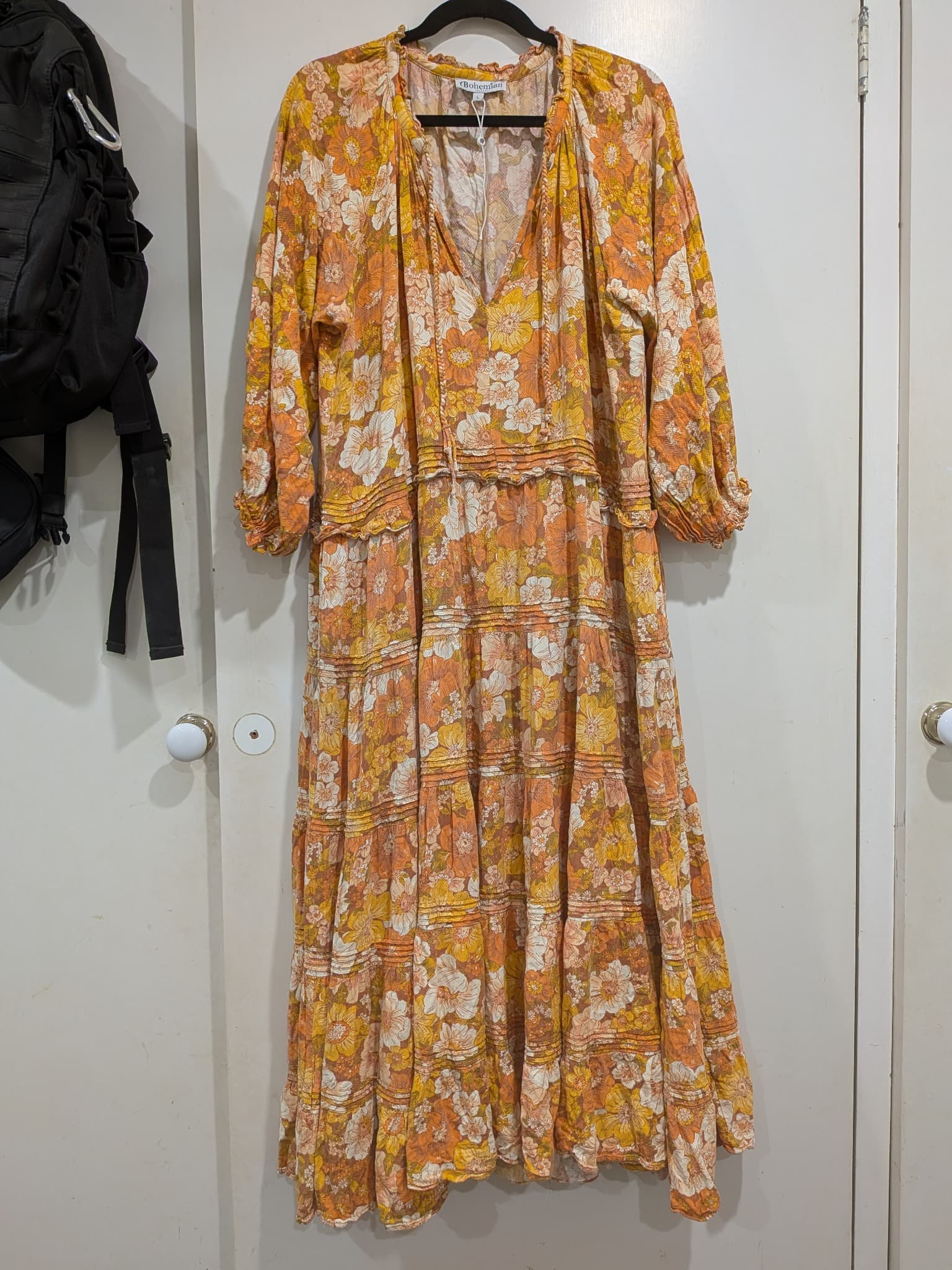 Bohemian Traders Floral Tiered Maxi Dress L Orange Yellow Floral — photo 2 of 12