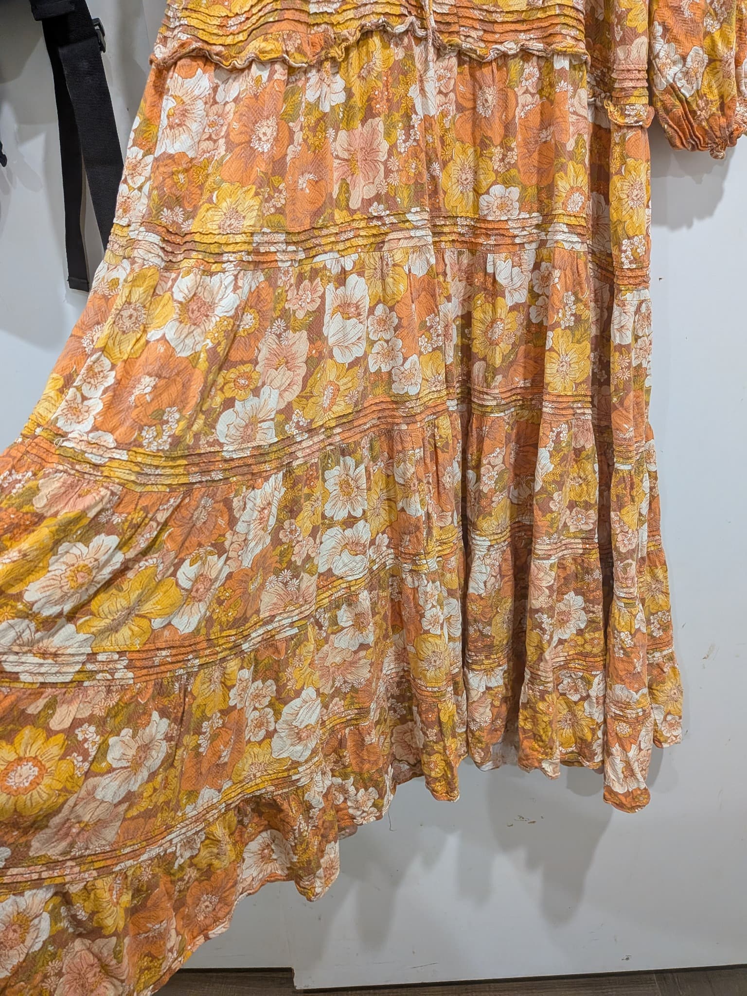 Bohemian Traders Floral Tiered Maxi Dress L Orange Yellow Floral — photo 4 of 12