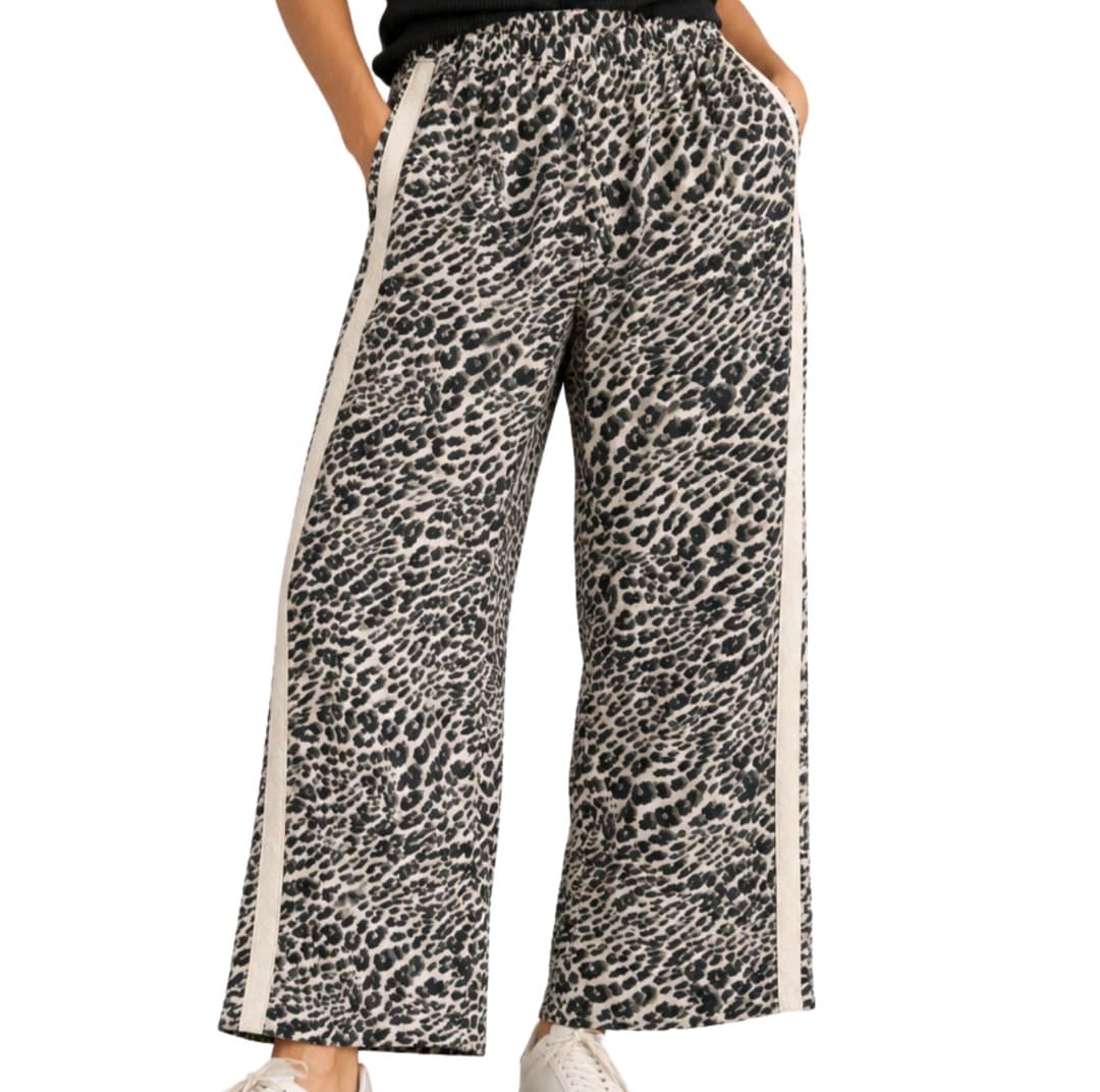 Ceres Life Leopard Print Wide Leg Pants XL Linen Blend Side Stripe Casual — photo 1 of 10