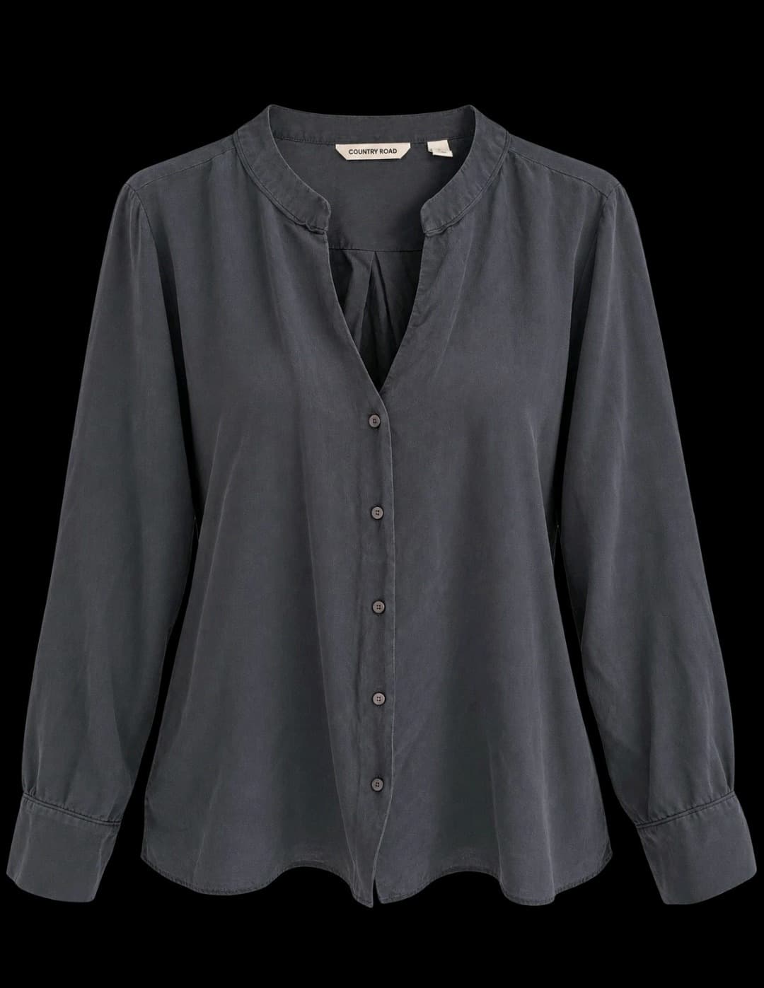 Country Road Blouse 16 Navy 100% Silk Mandarin Collar Button Up Shirt — photo 2 of 9