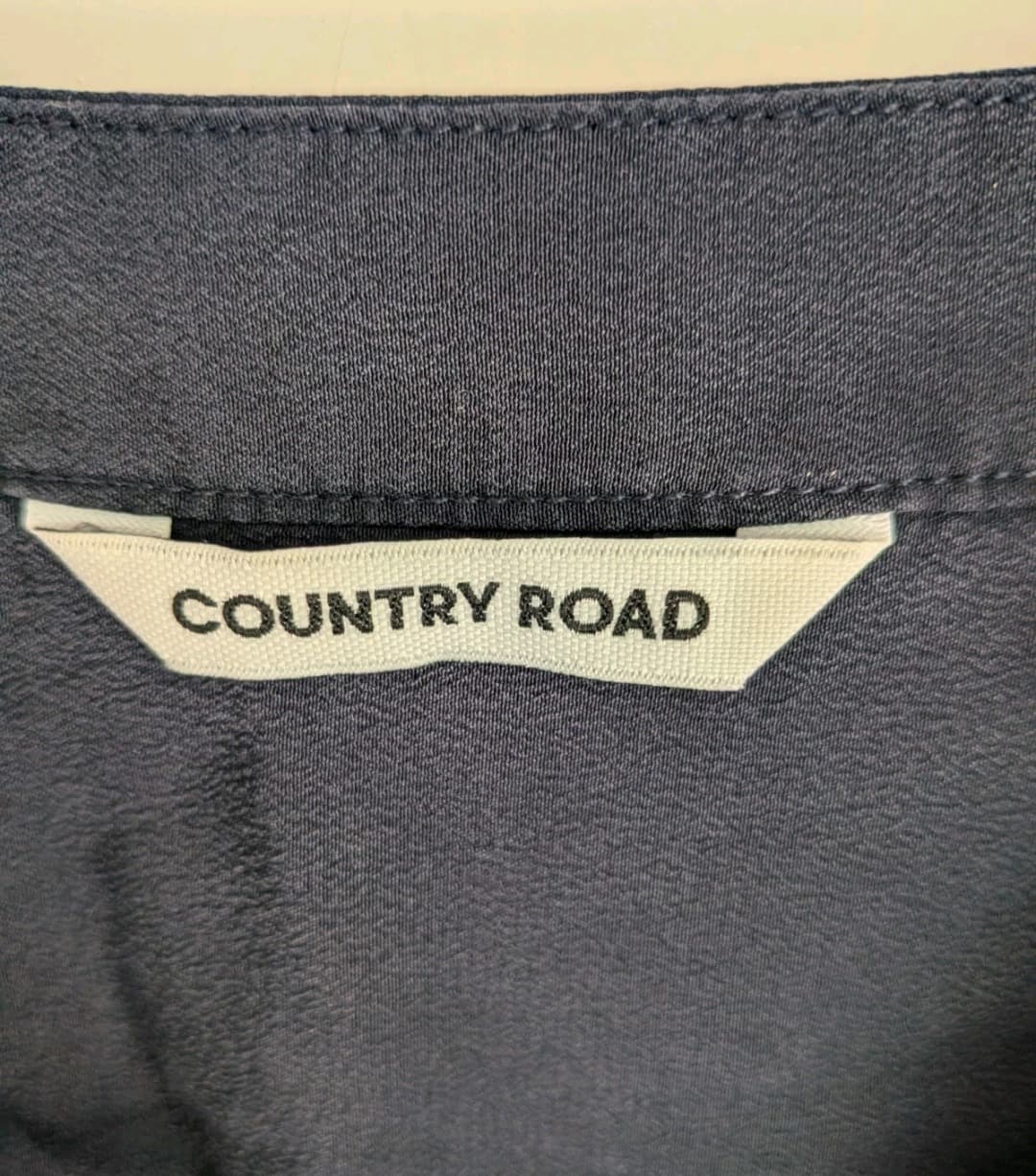 Country Road Blouse 16 Navy 100% Silk Mandarin Collar Button Up Shirt — photo 7 of 9