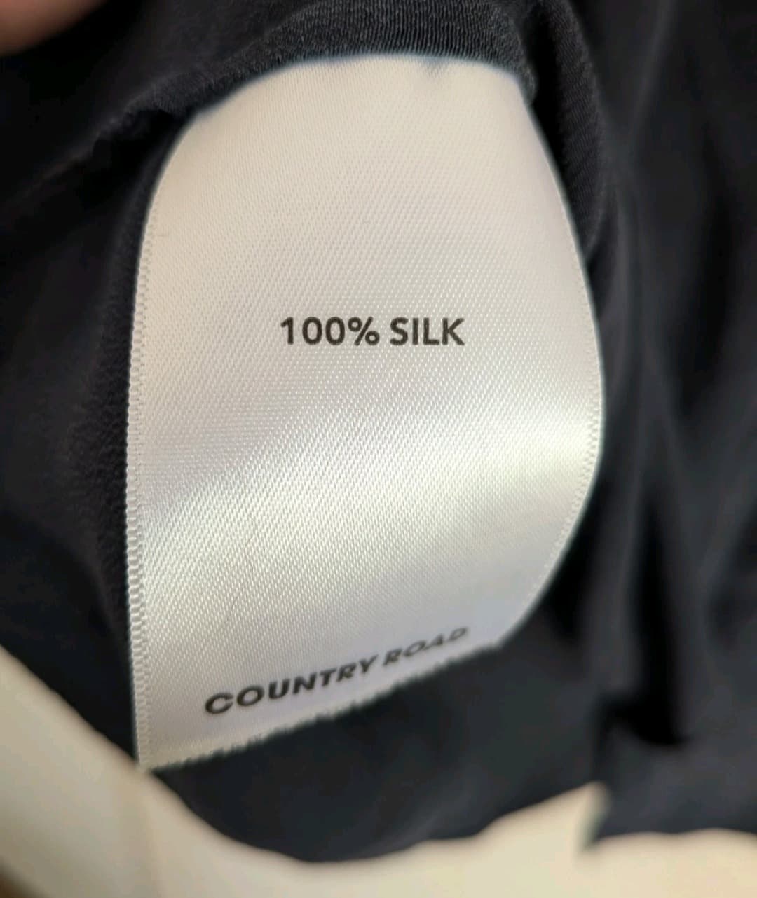 Country Road Blouse 16 Navy 100% Silk Mandarin Collar Button Up Shirt — photo 8 of 9
