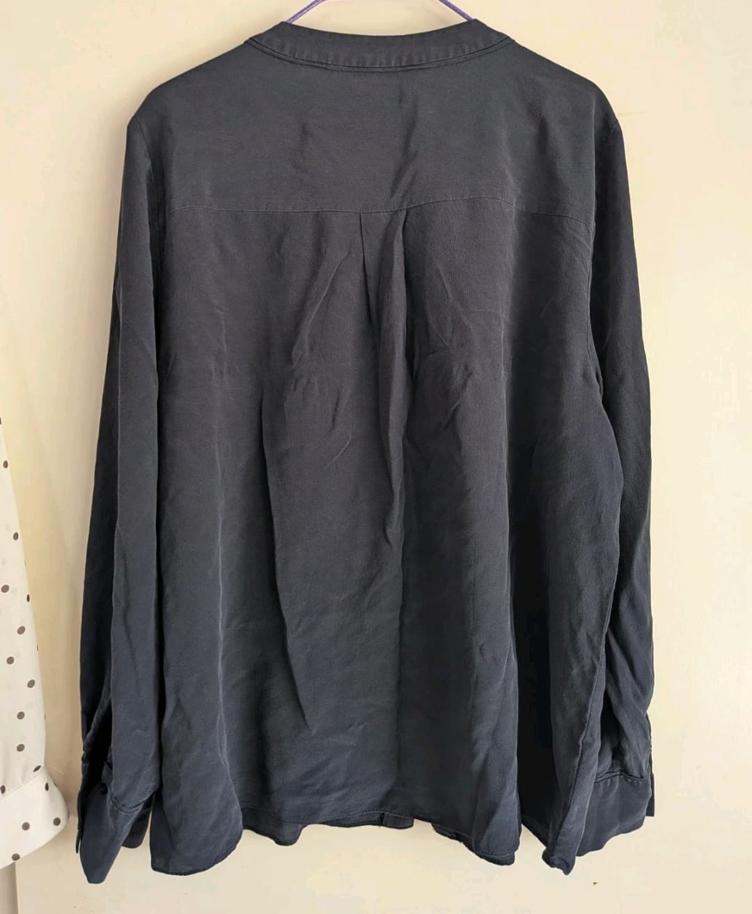 Country Road Blouse 16 Navy 100% Silk Mandarin Collar Button Up Shirt — photo 9 of 9