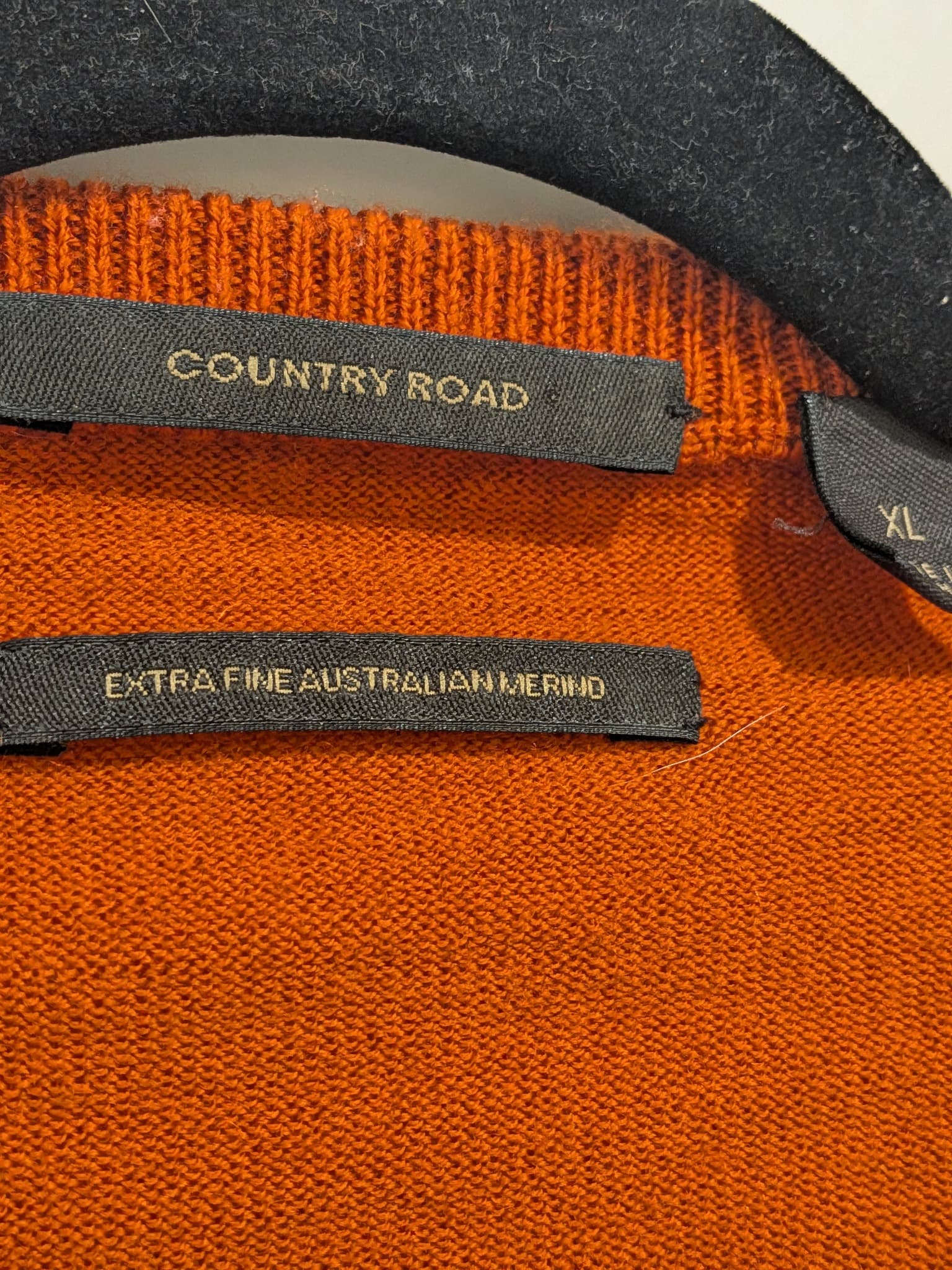 Country Road Men's Crew Neck Sweater XL Burnt Orange Wool Elbow Patches — photo 4 of 11