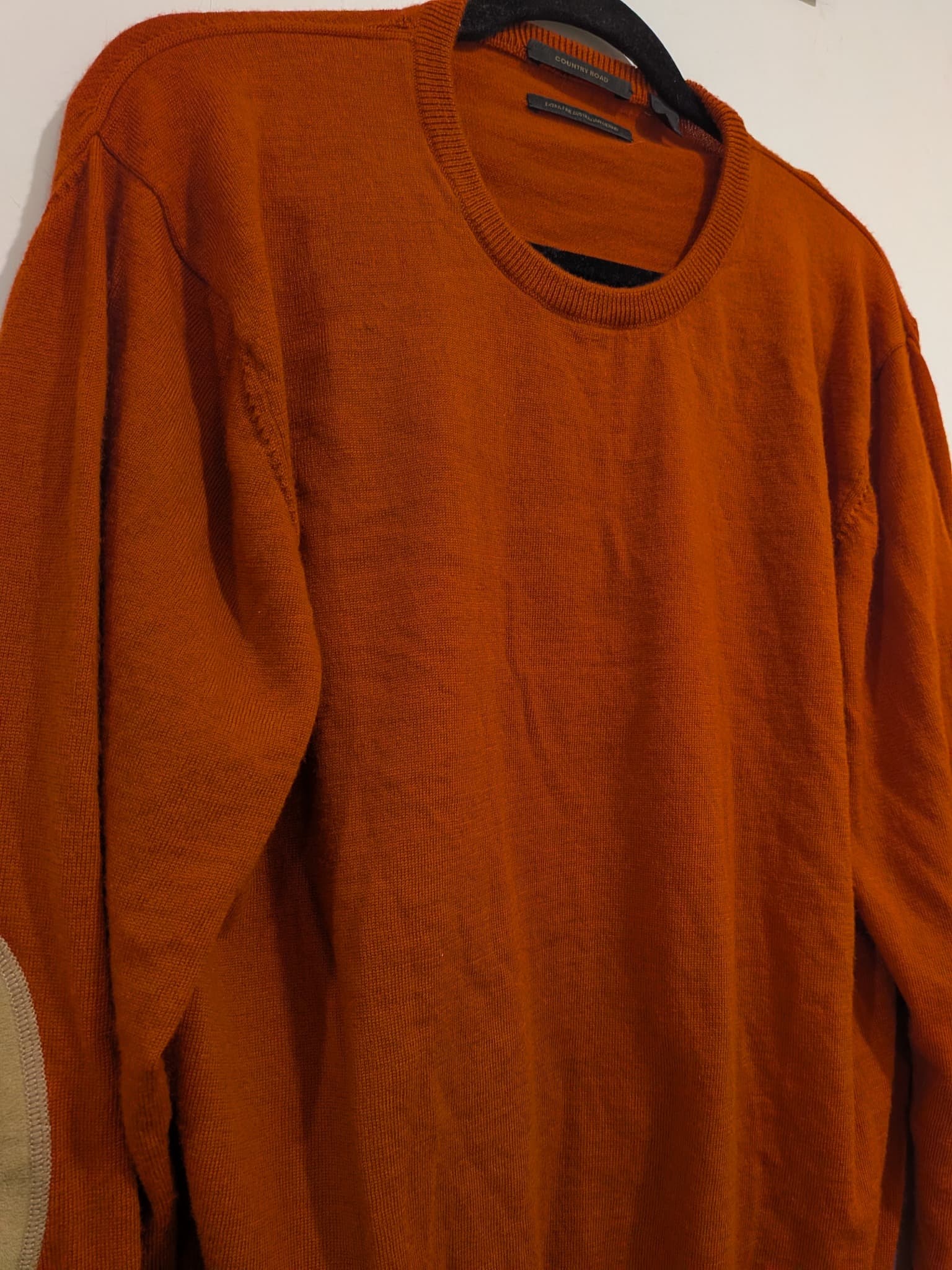Country Road Men's Crew Neck Sweater XL Burnt Orange Wool Elbow Patches — photo 7 of 11