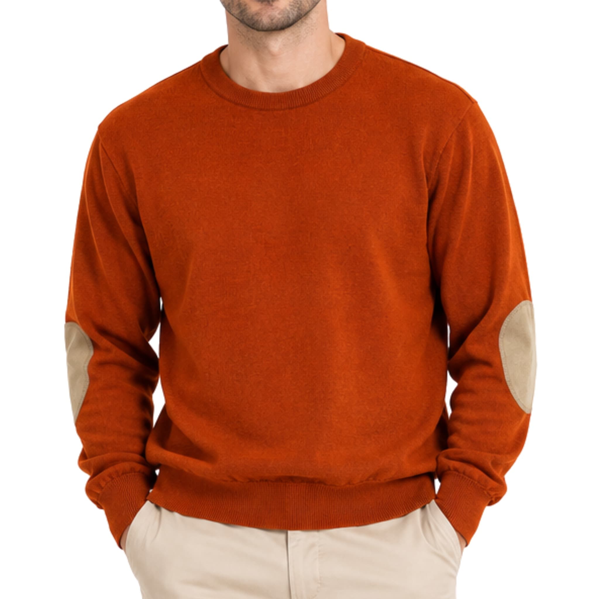Country Road Men's Crew Neck Sweater XL Burnt Orange Wool Elbow Patches — photo 1 of 11