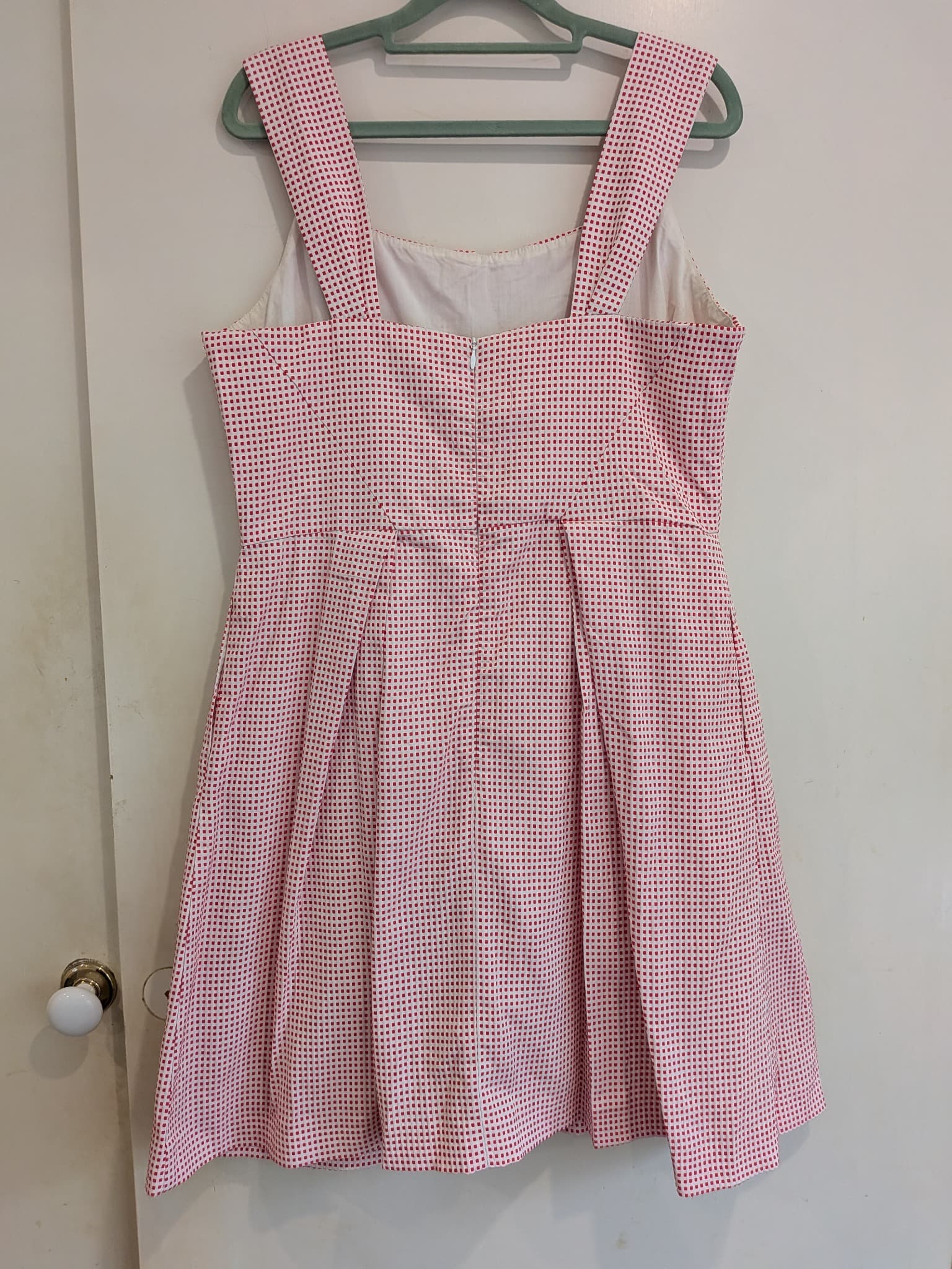CUE Sleeveless Dress Gingham Check Red White Polyester Viscose — photo 11 of 11