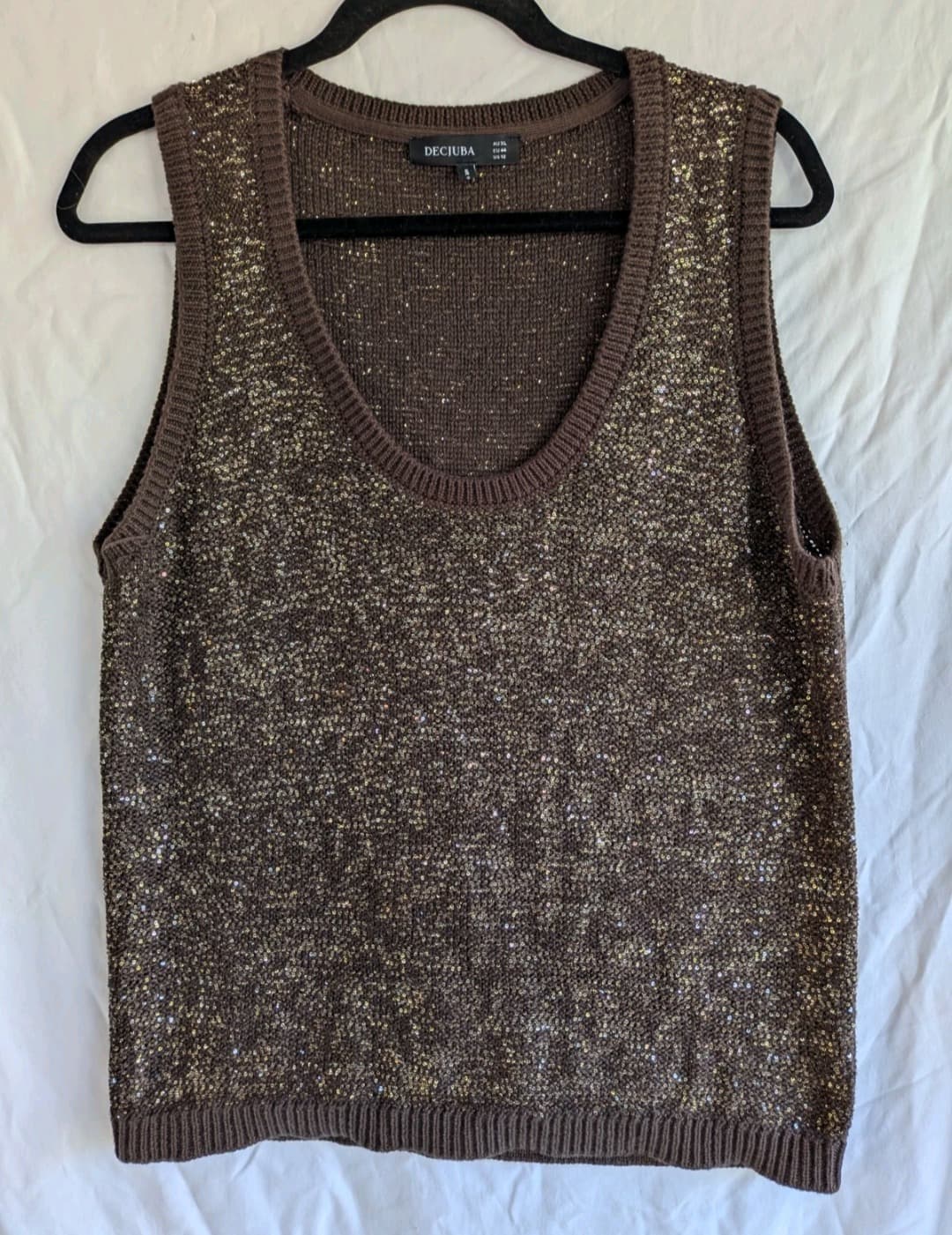 Decjuba Sequin Knit Tank Top XL Brown Gold Sleeveless Party Evening Sparkle — photo 2 of 10