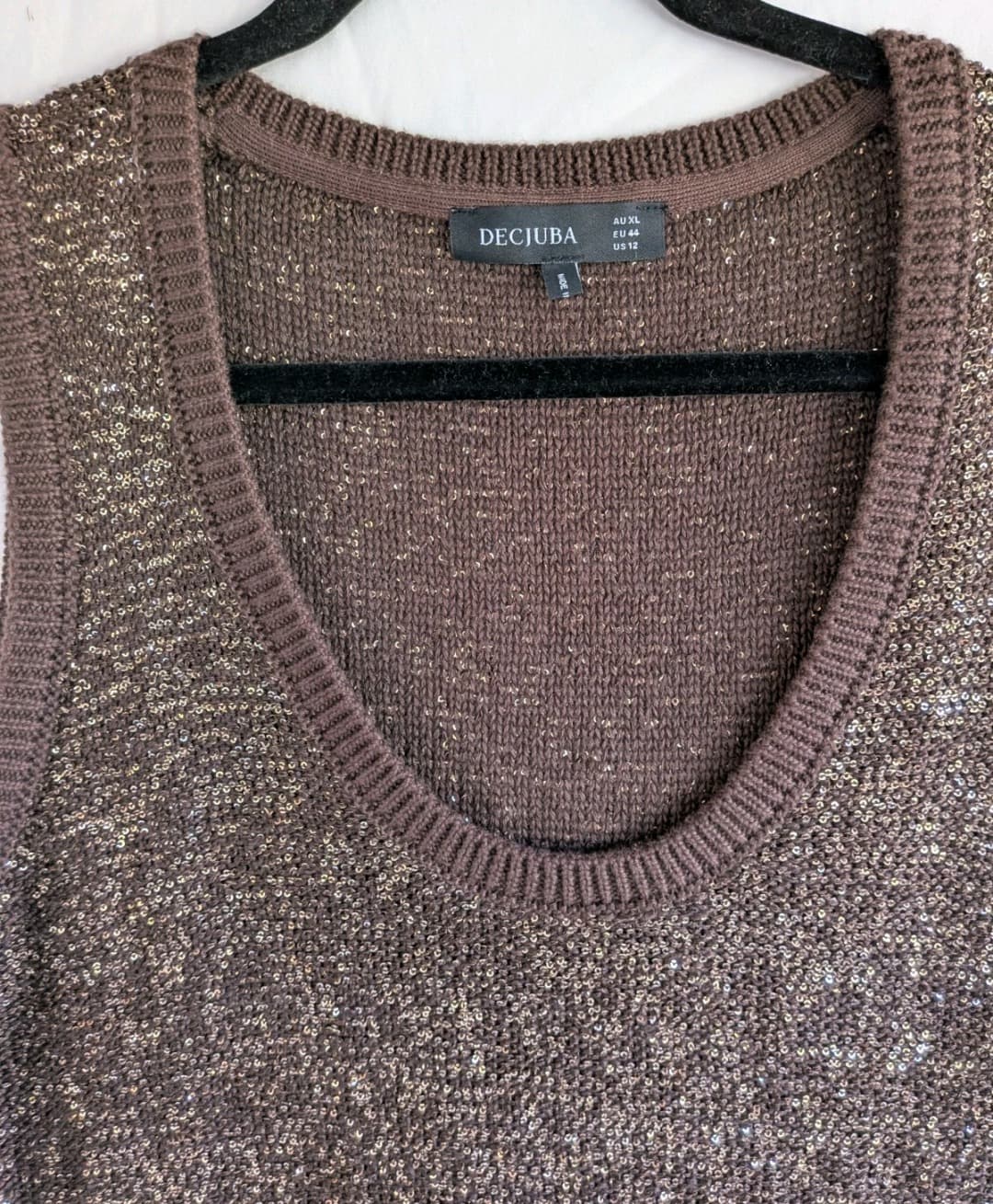 Decjuba Sequin Knit Tank Top XL Brown Gold Sleeveless Party Evening Sparkle — photo 6 of 10