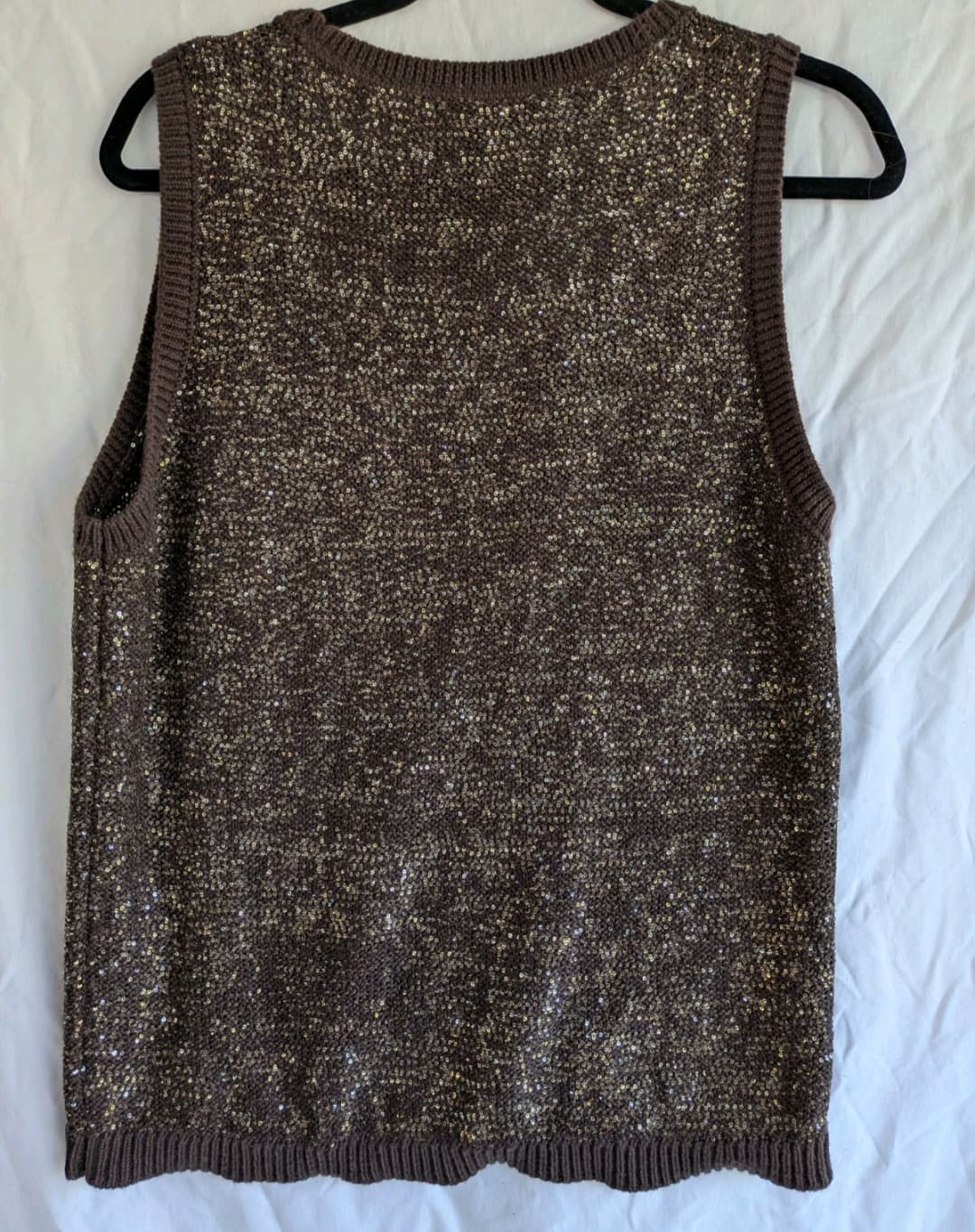 Decjuba Sequin Knit Tank Top XL Brown Gold Sleeveless Party Evening Sparkle — photo 9 of 10