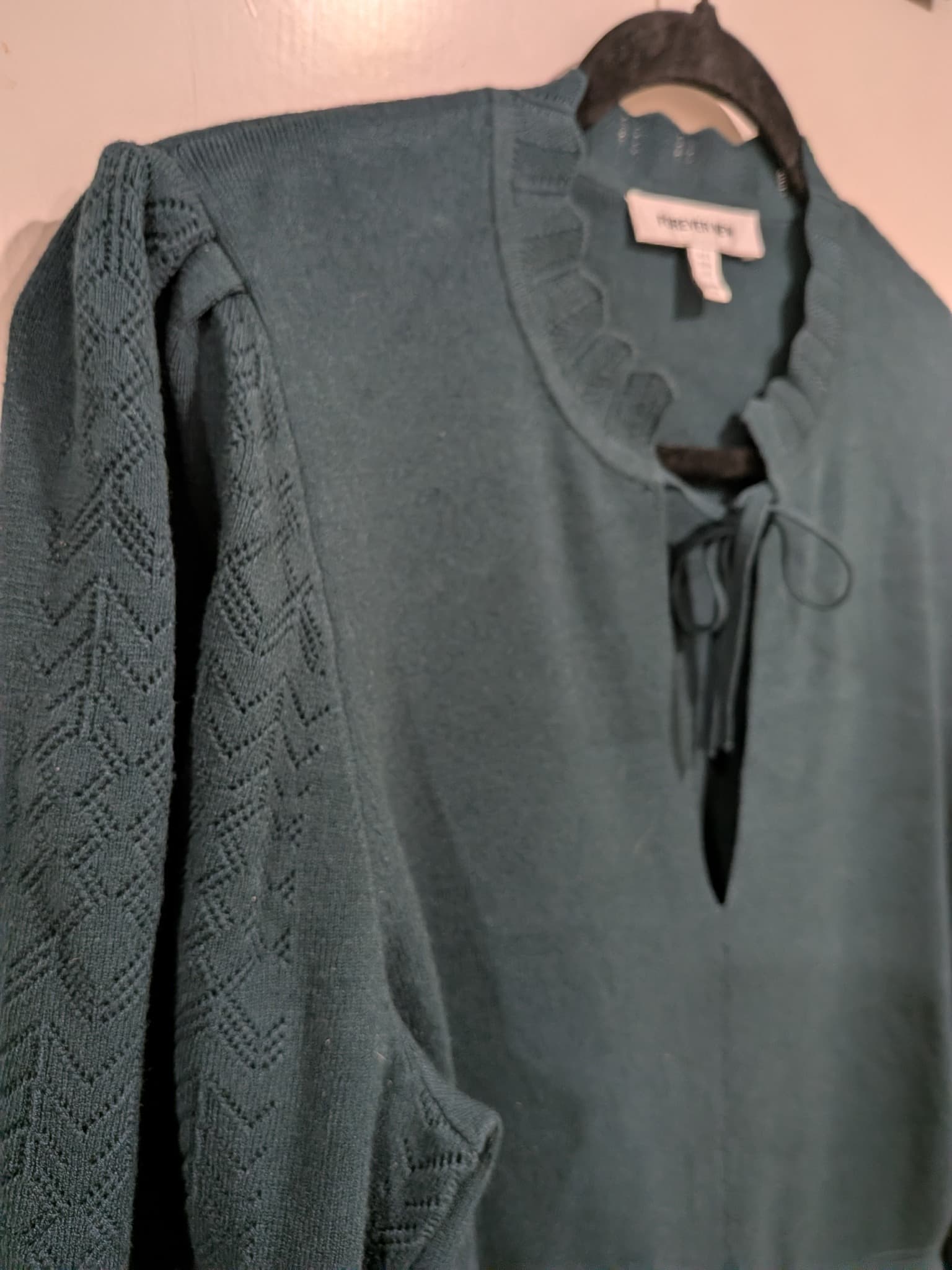 Forever New Knit Mini Dress Tie Neck Long Sleeve Dark Green Size 16 — photo 4 of 8
