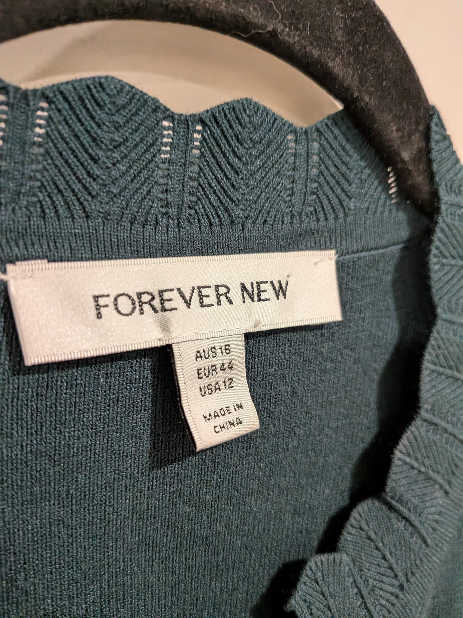 Forever New Knit Mini Dress Tie Neck Long Sleeve Dark Green Size 16 — photo 5 of 8