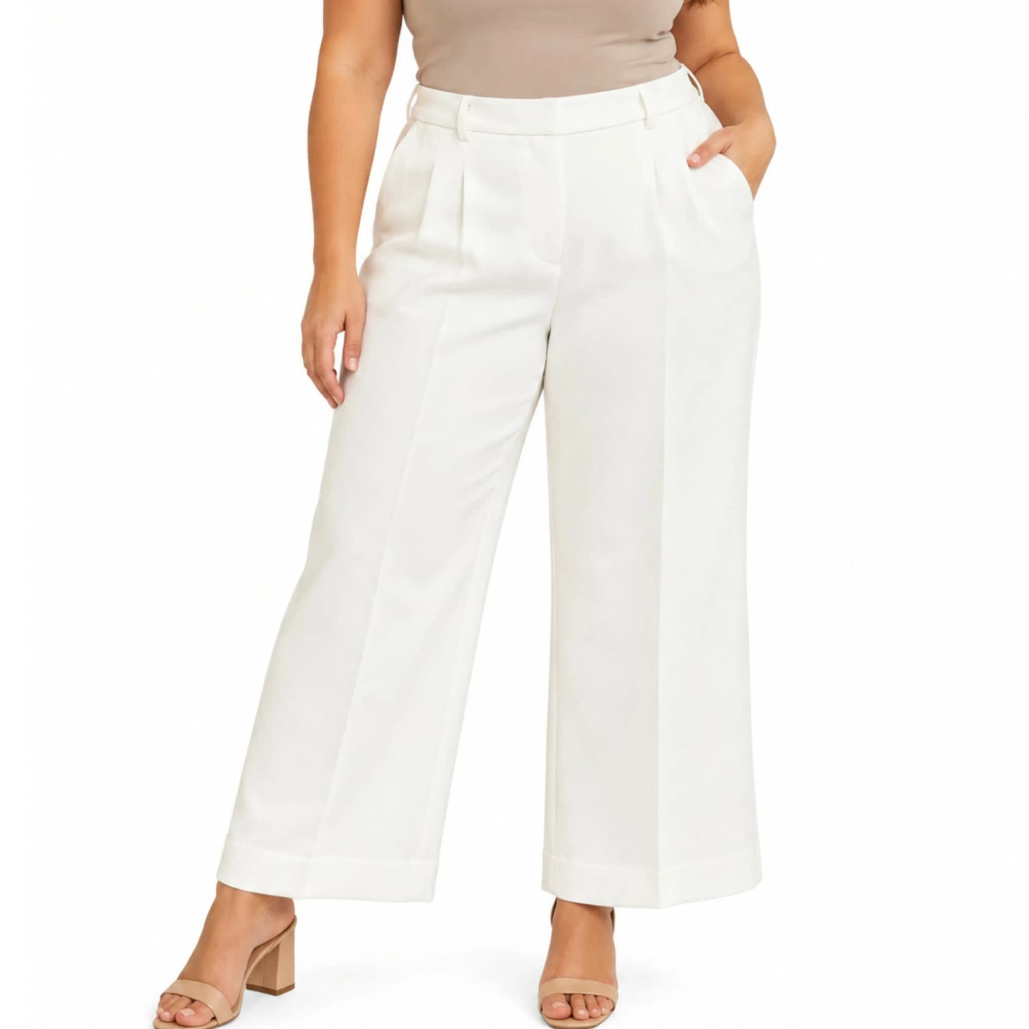 Forever New Women's Ivory High-Waisted Pleated Wide-Leg Trousers Size 16 — photo 1 of 10