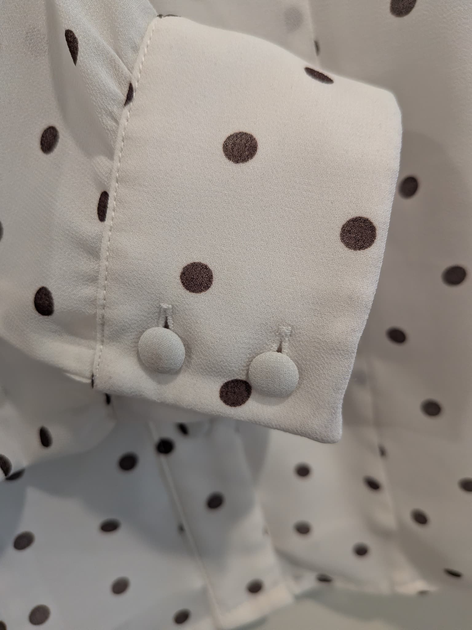 Forever New Womens Blouse Size 16 White Brown Polka Dot Long Sleeve Shirt — photo 3 of 9