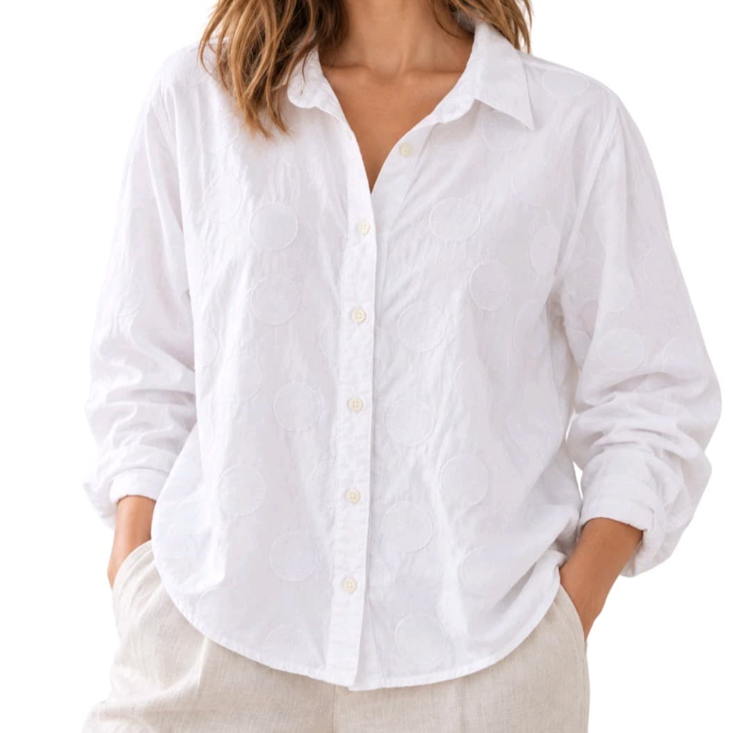 Gorman Shirt Size 18 White Organic Cotton Embroidered Spot Button Blouse — photo 1 of 10