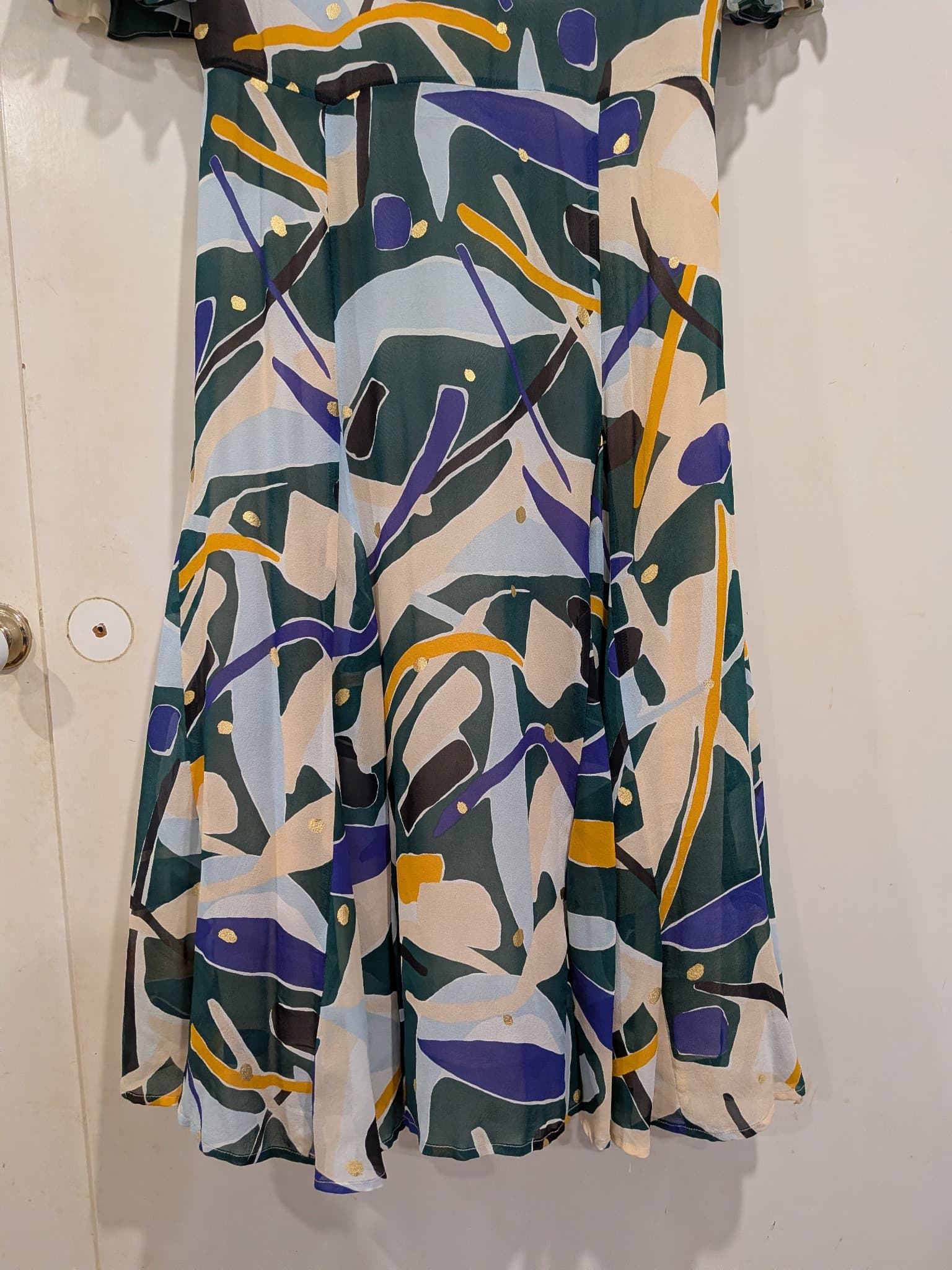 Gorman Silk Midi Dress Size 10 Abstract Print Flutter Sleeve — photo 3 of 8