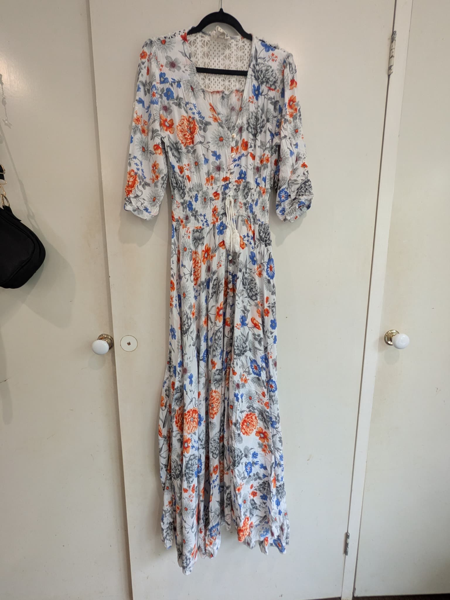 Jaase Floral Maxi Dress Size S White Orange Blue Lace Back Boho — photo 2 of 14