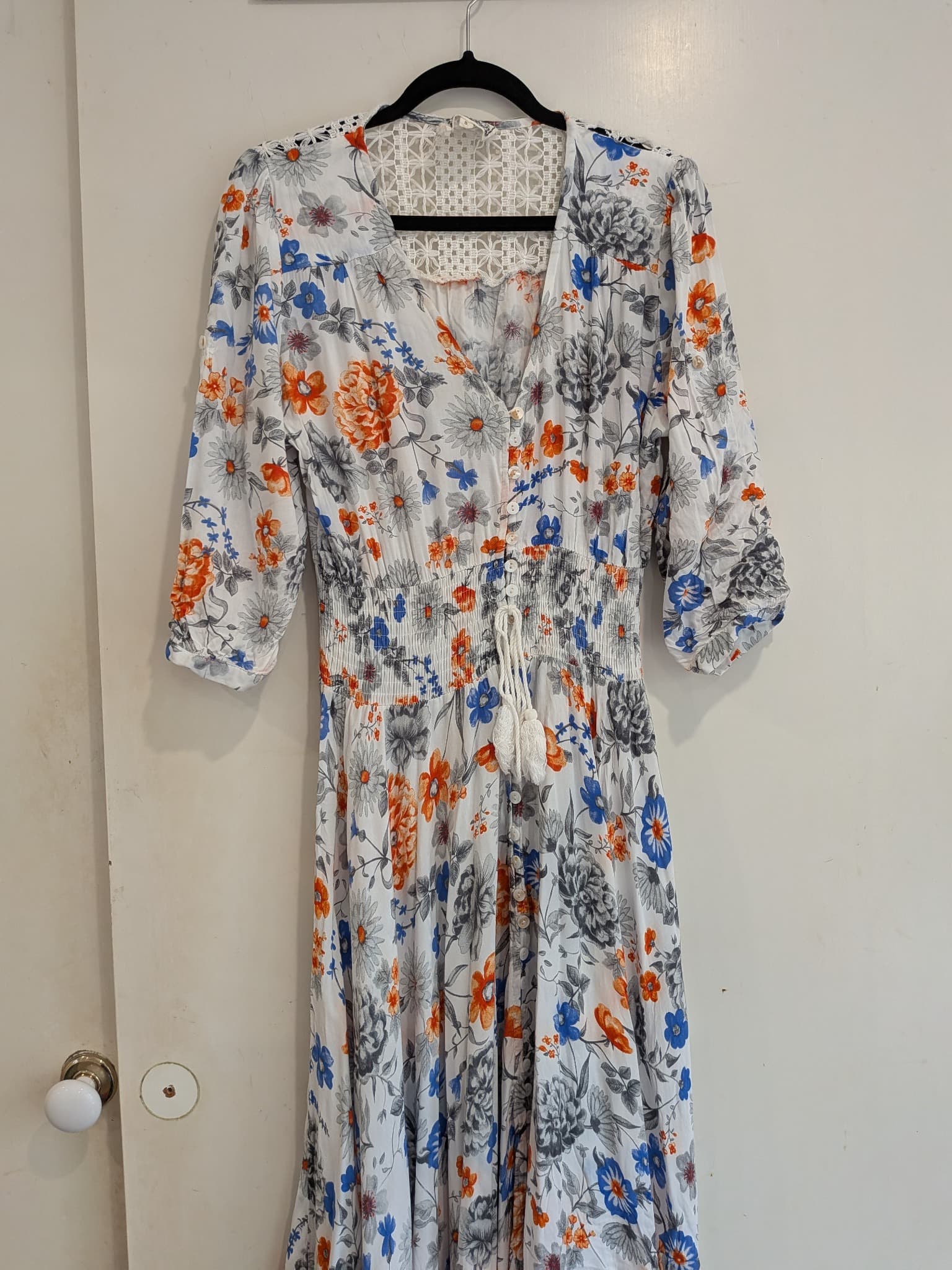 Jaase Floral Maxi Dress Size S White Orange Blue Lace Back Boho — photo 4 of 14