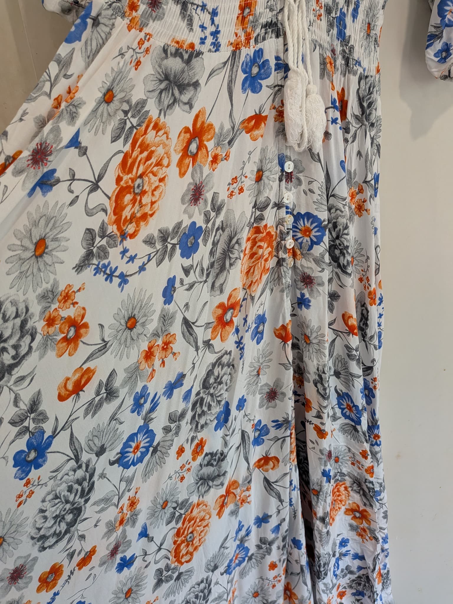 Jaase Floral Maxi Dress Size S White Orange Blue Lace Back Boho — photo 6 of 14