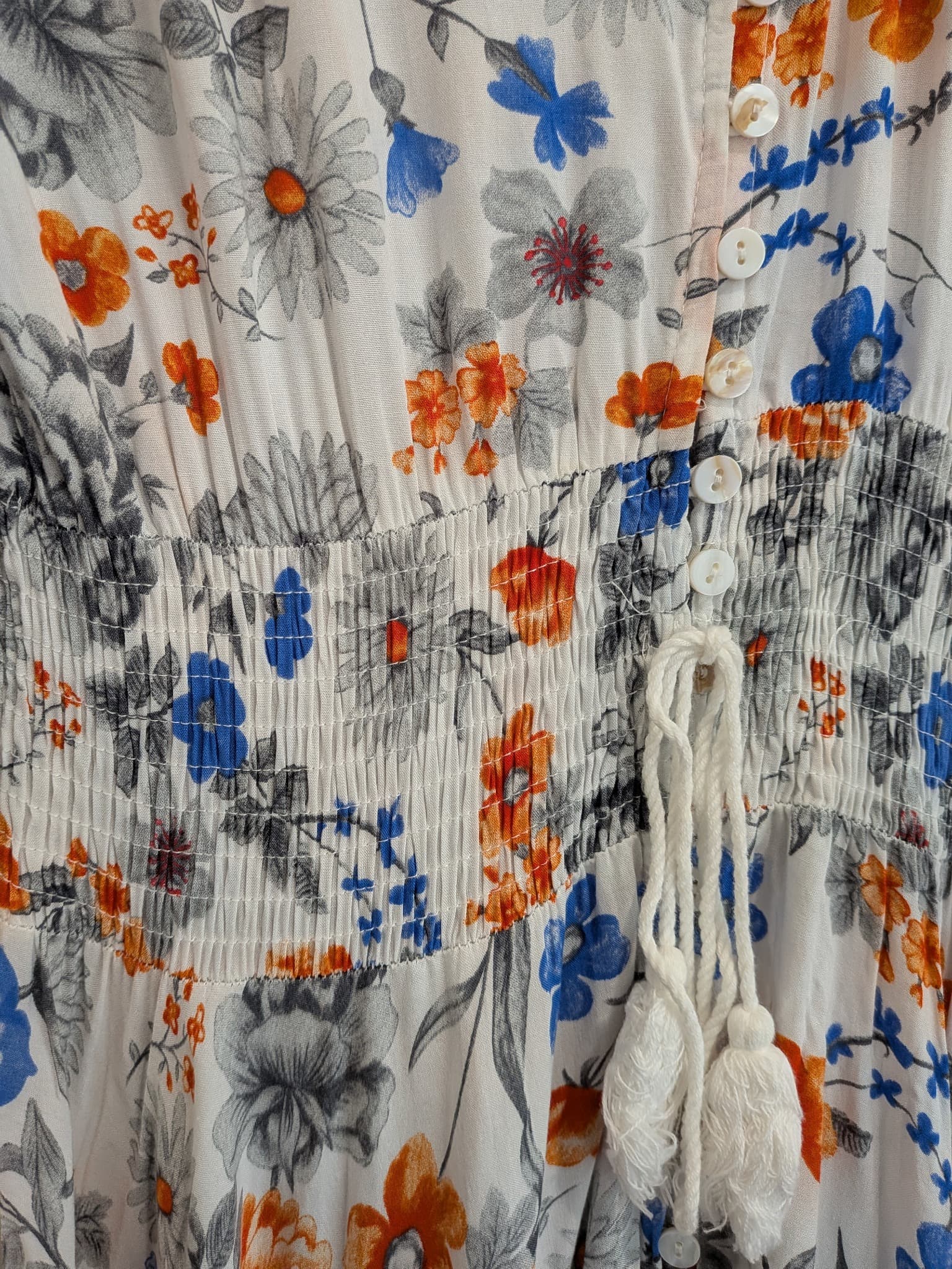 Jaase Floral Maxi Dress Size S White Orange Blue Lace Back Boho — photo 7 of 14