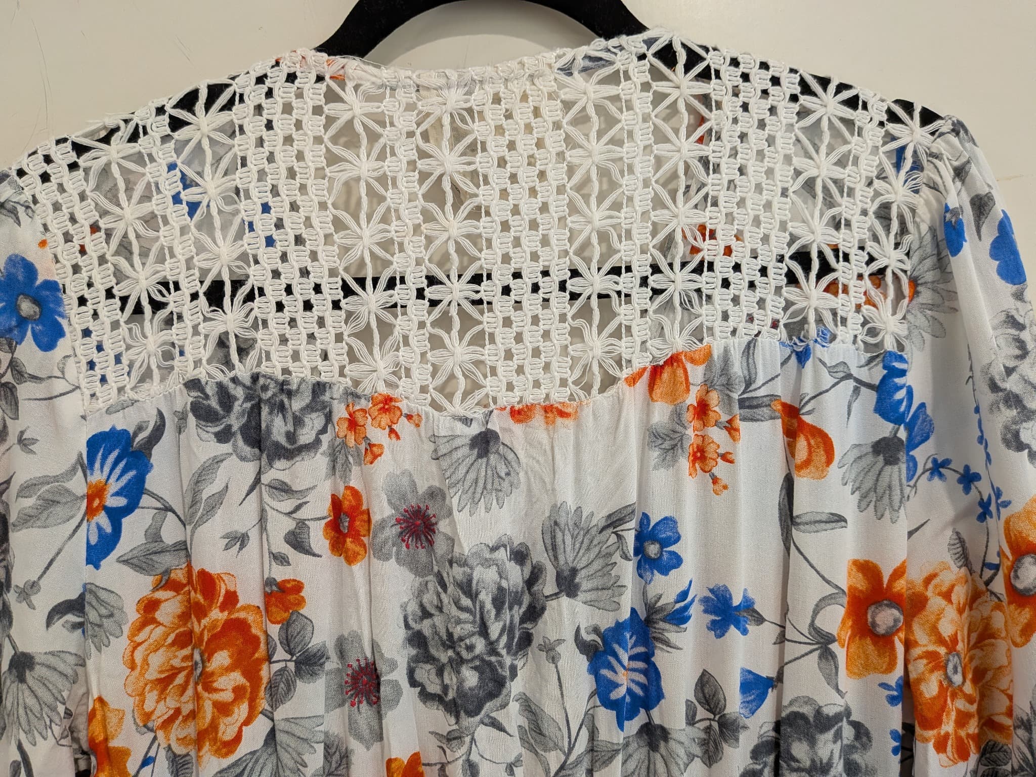 Jaase Floral Maxi Dress Size S White Orange Blue Lace Back Boho — photo 13 of 14