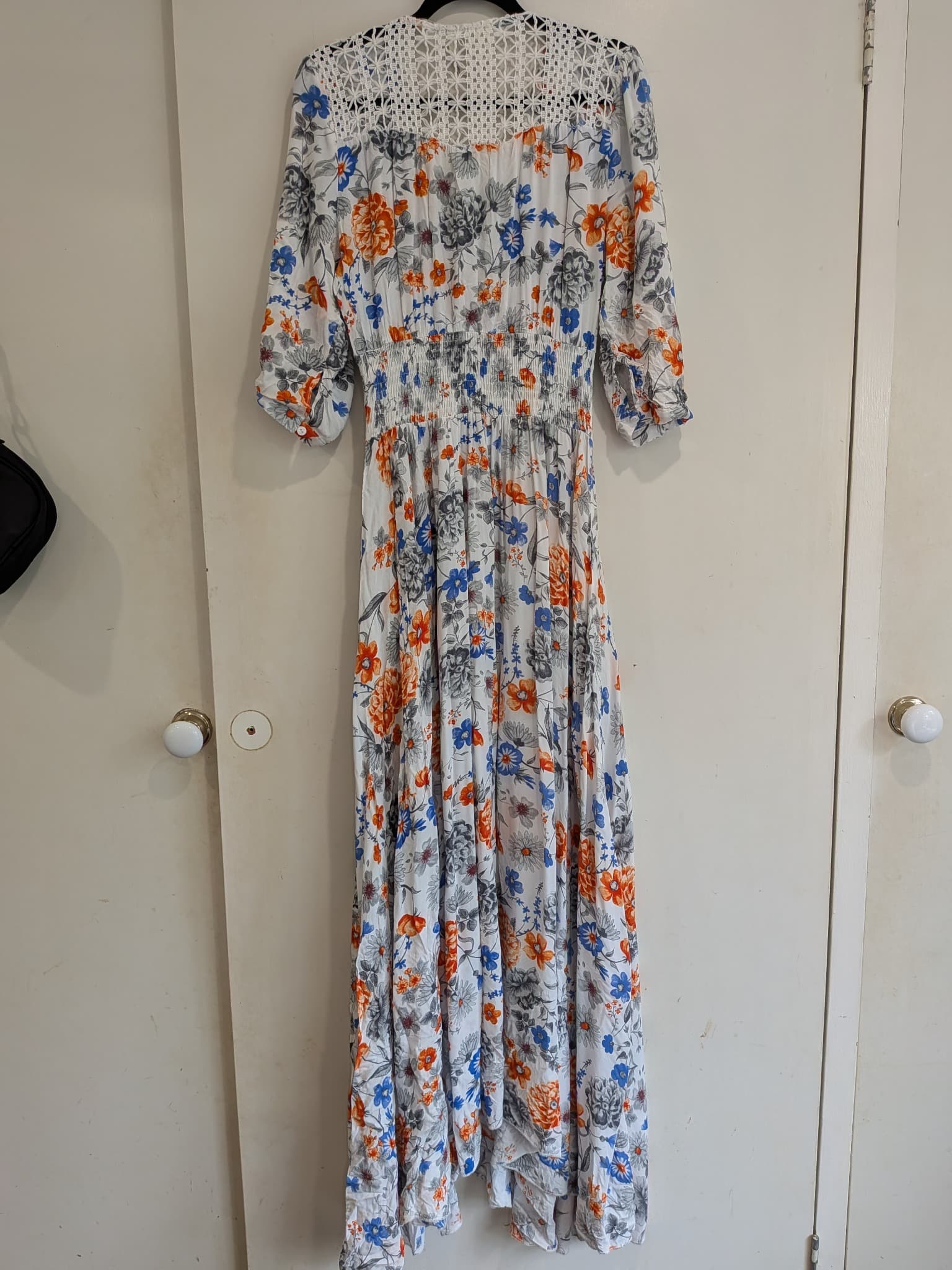 Jaase Floral Maxi Dress Size S White Orange Blue Lace Back Boho — photo 3 of 14