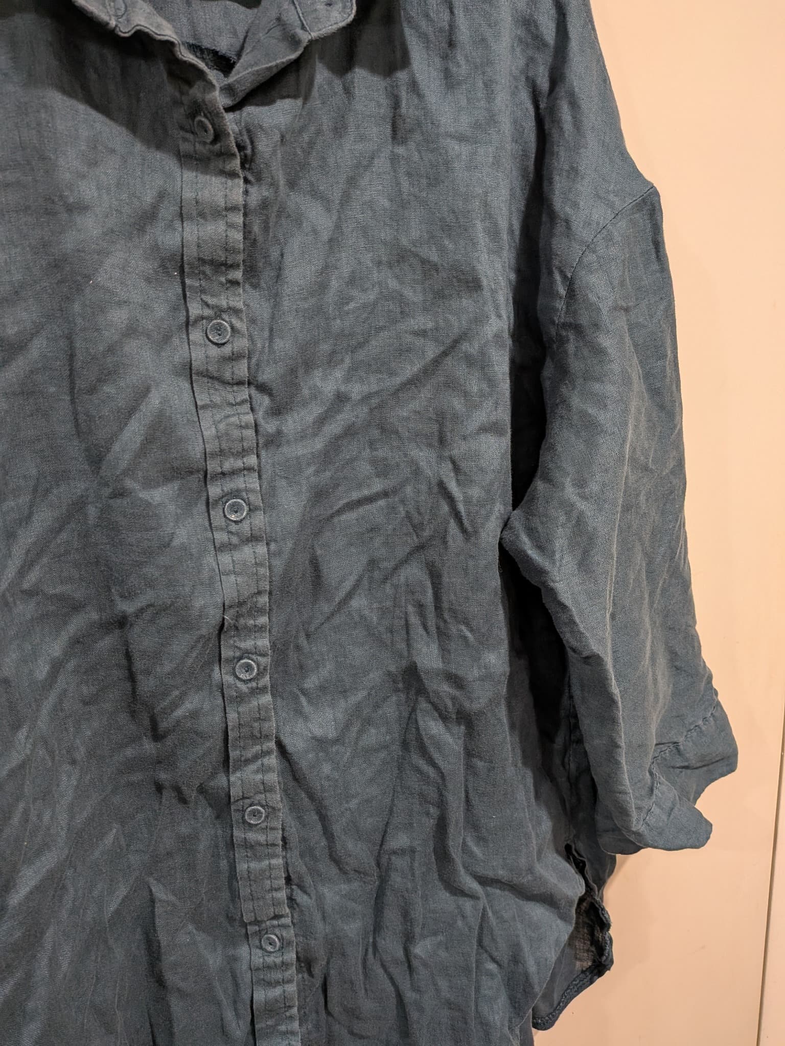 Little Lies Button Down Shirt 100% Linen Dark Teal Size L — photo 3 of 8